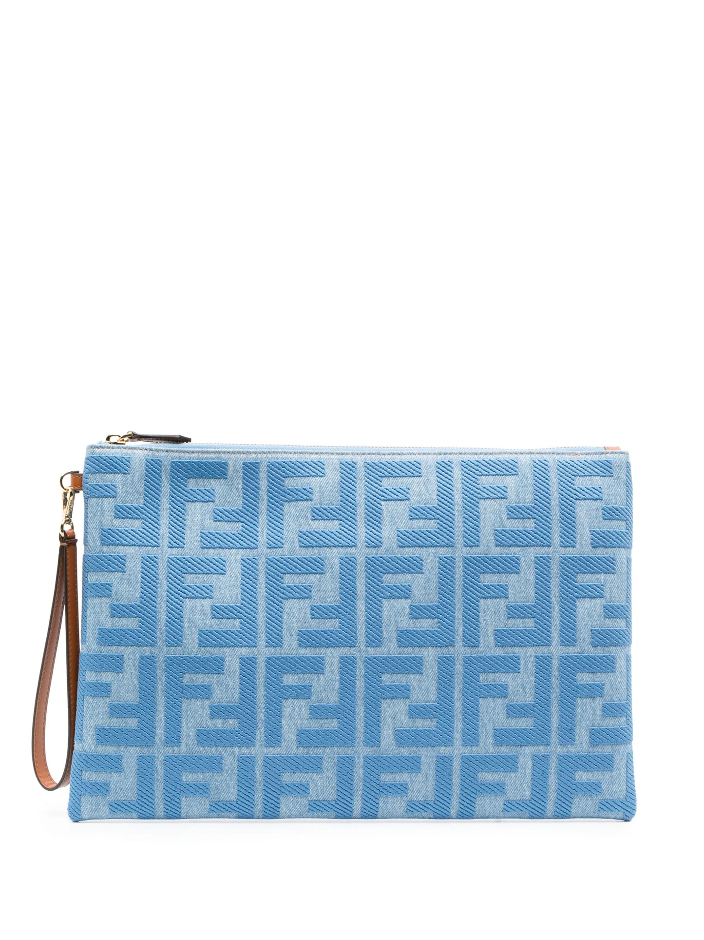 large FF-pattern denim flat pouch