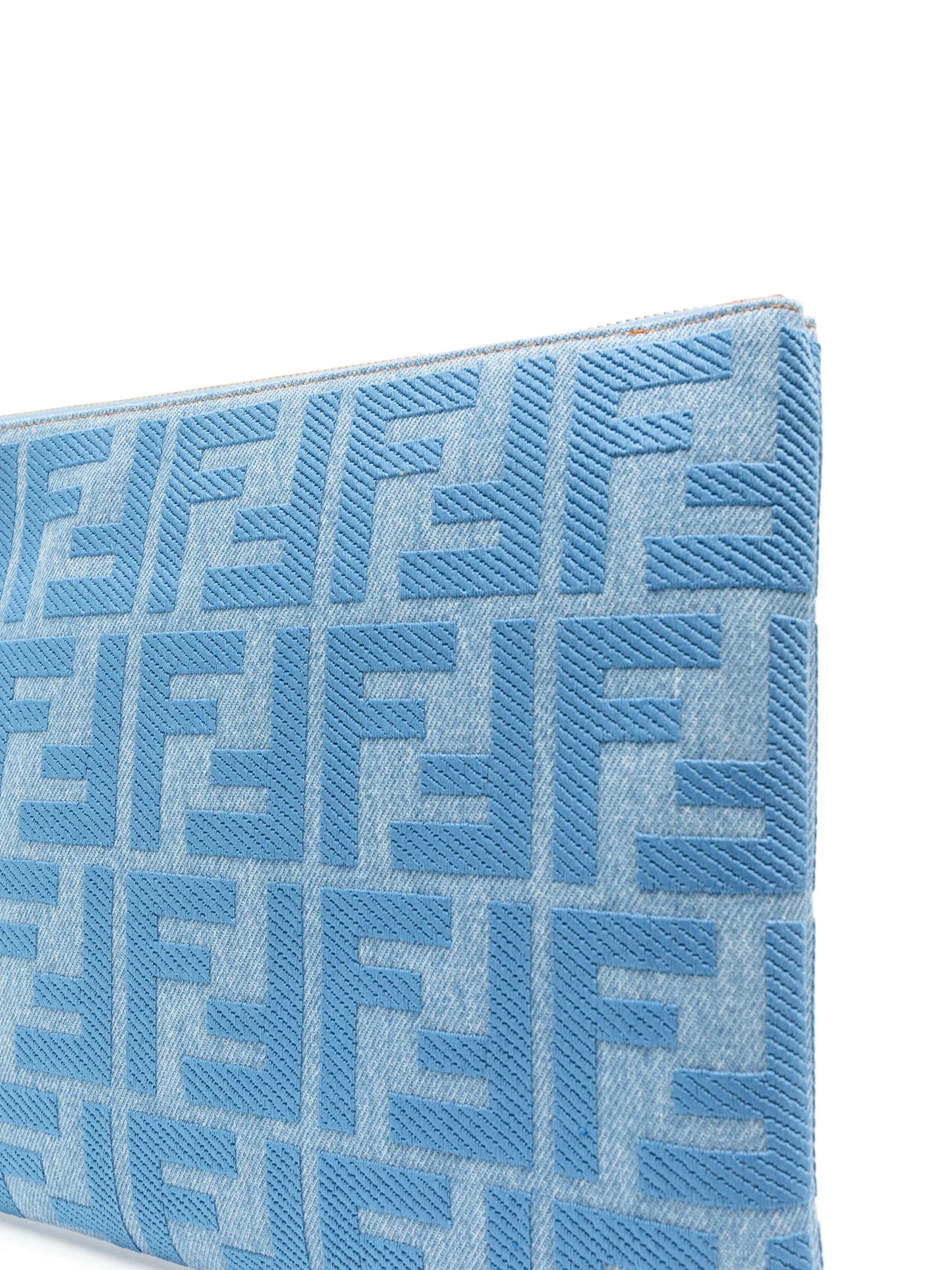 large FF-pattern denim flat pouch