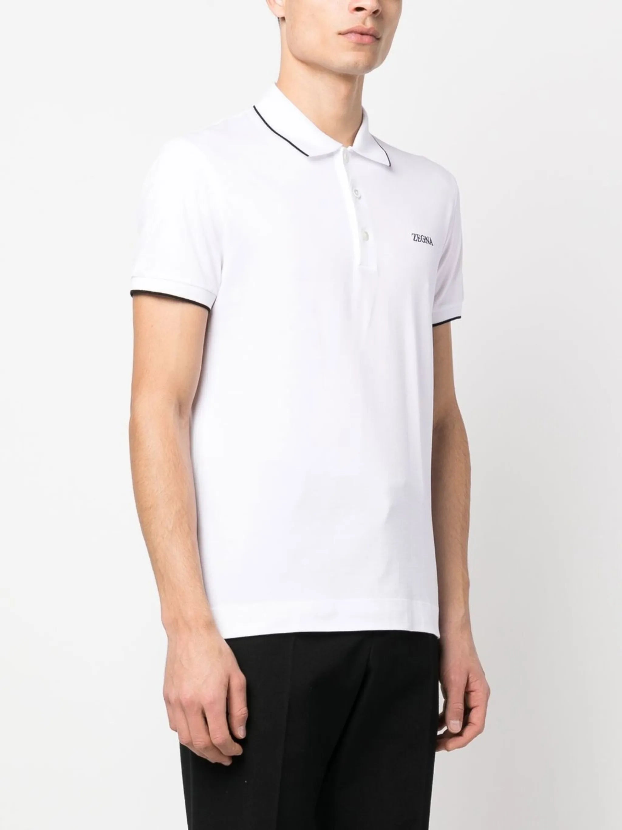 white stretch cotton polo shirt