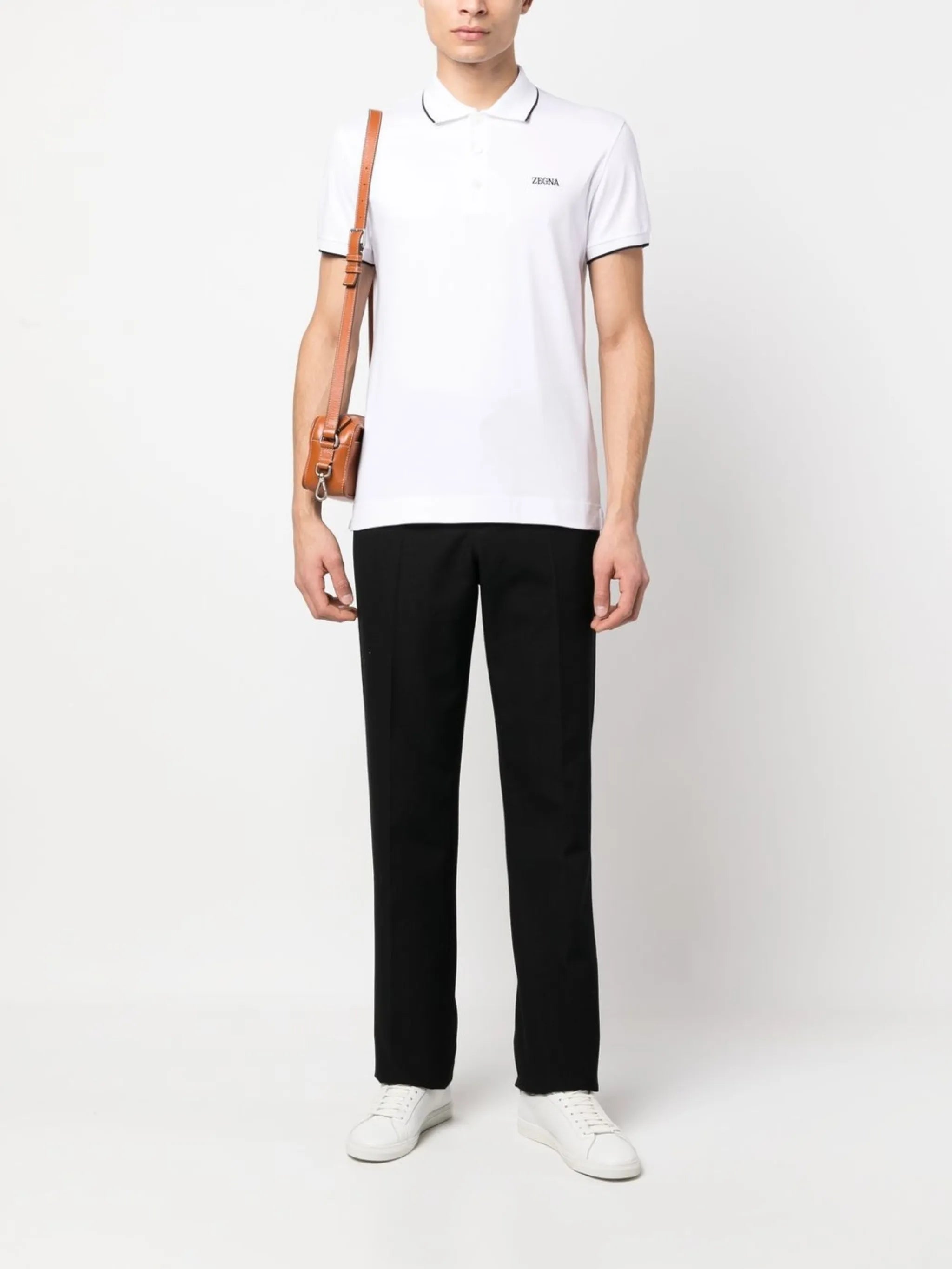 white stretch cotton polo shirt