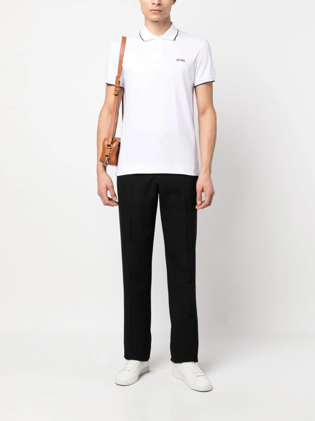 white stretch cotton polo shirt