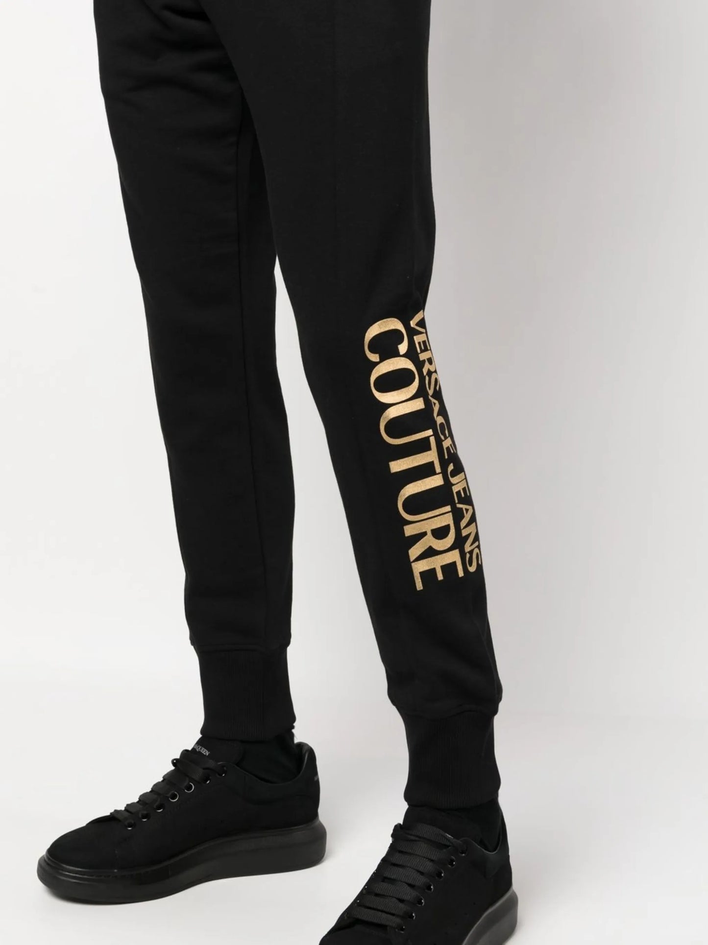 metallic-logo track pants