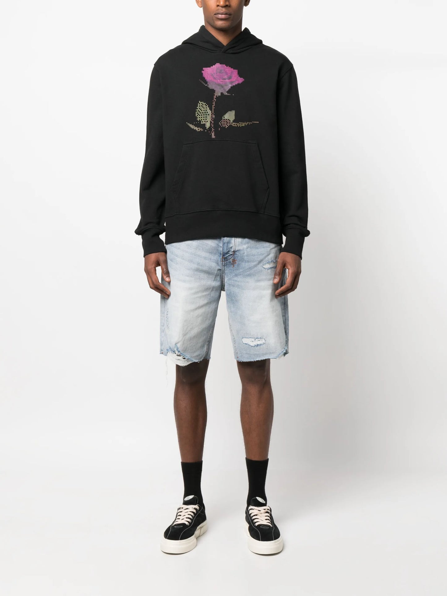 distressed knee-length denim shorts