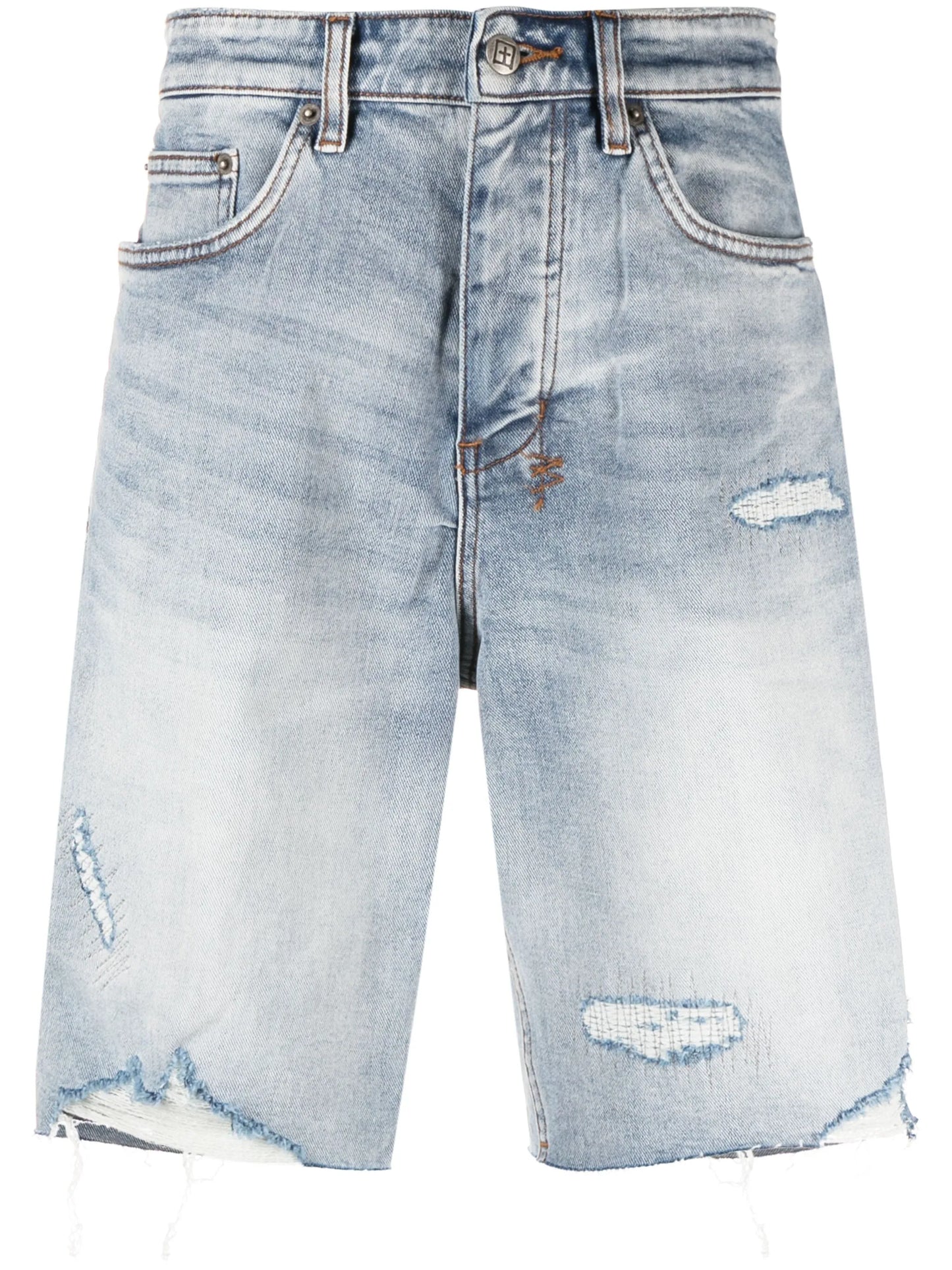 distressed knee-length denim shorts