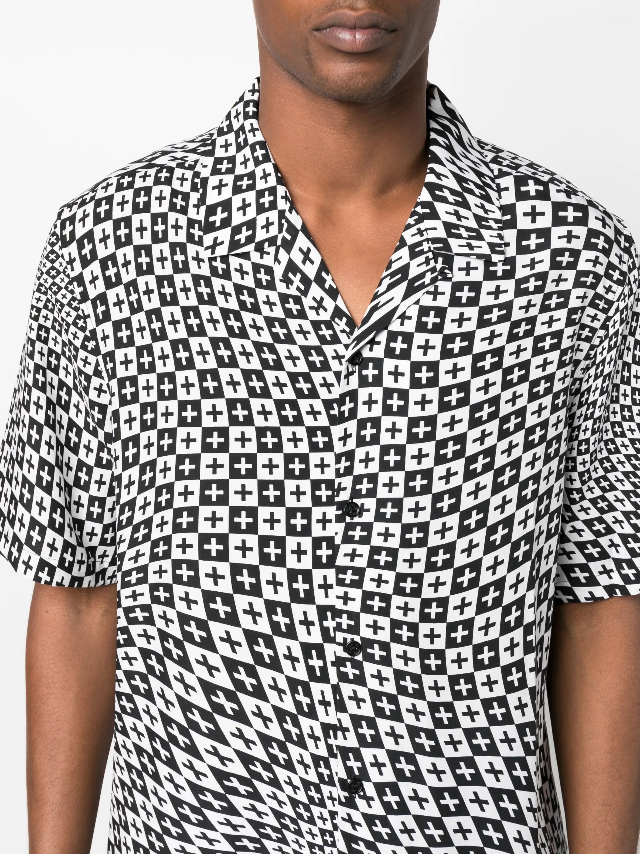 two-tone print spread-collar shirt