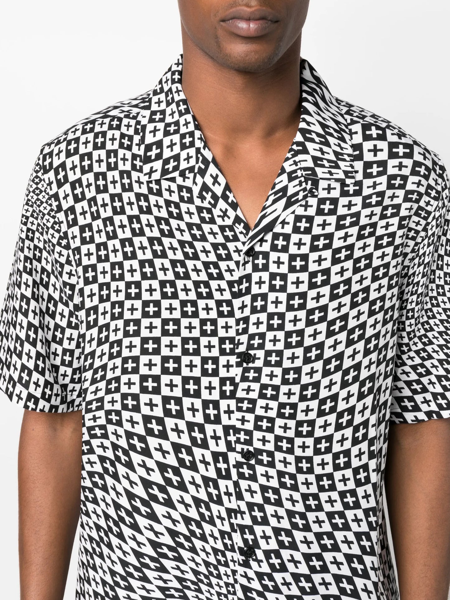 two-tone print spread-collar shirt