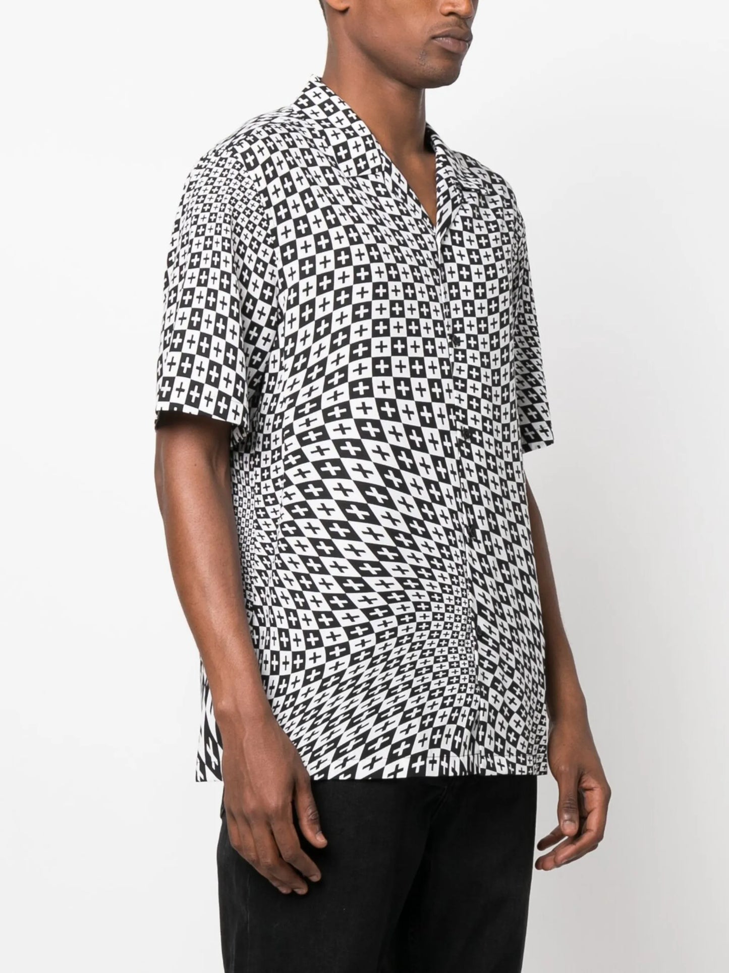 two-tone print spread-collar shirt