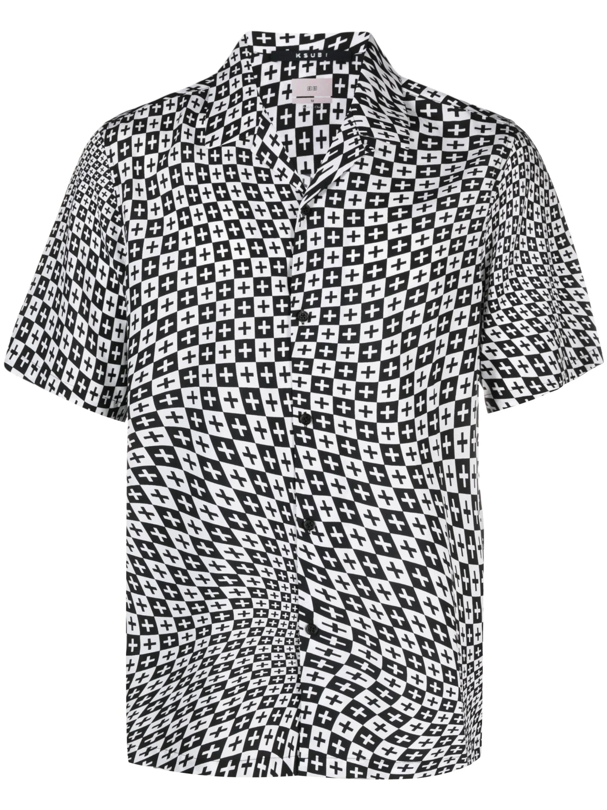two-tone print spread-collar shirt