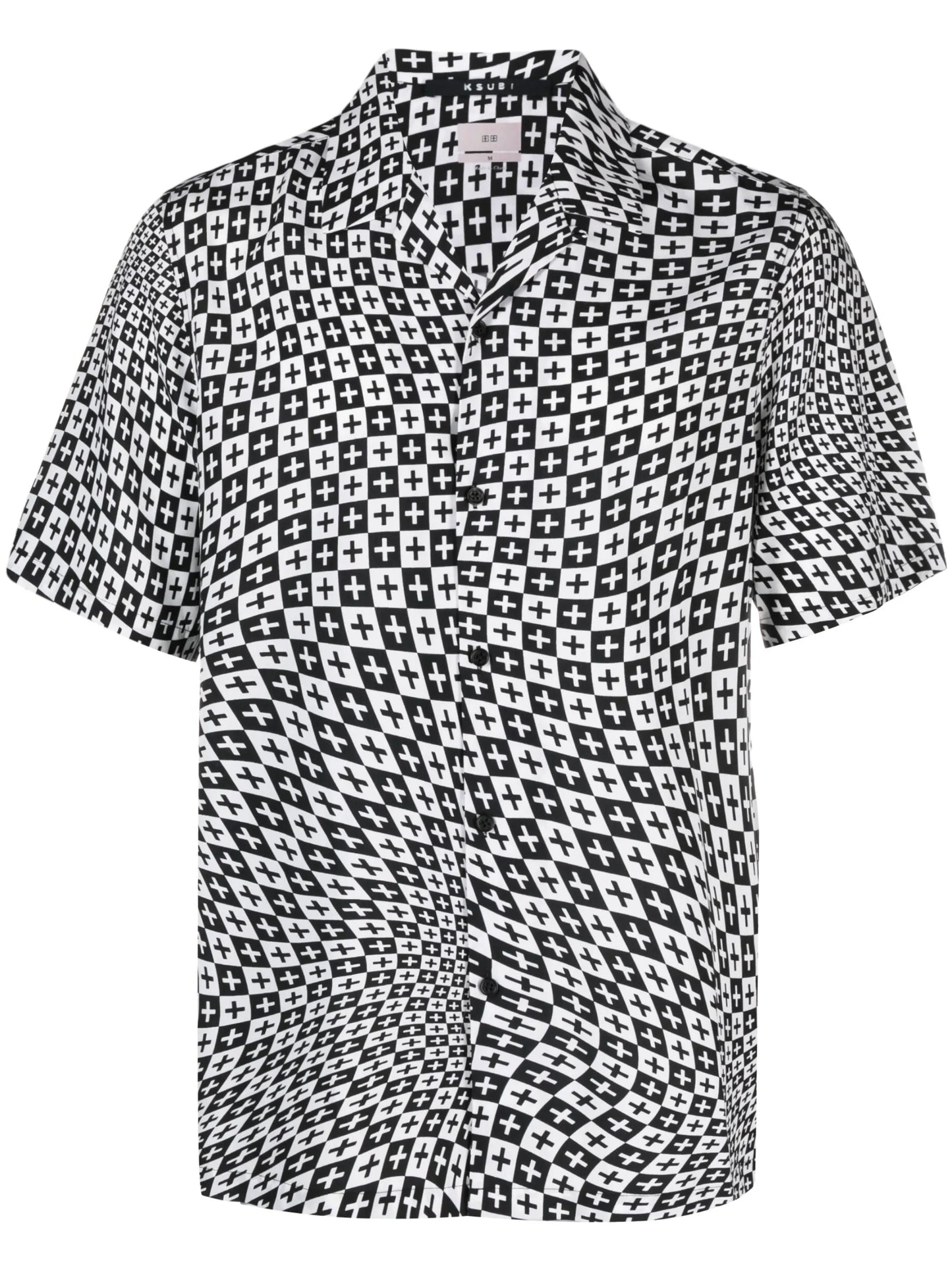 two-tone print spread-collar shirt