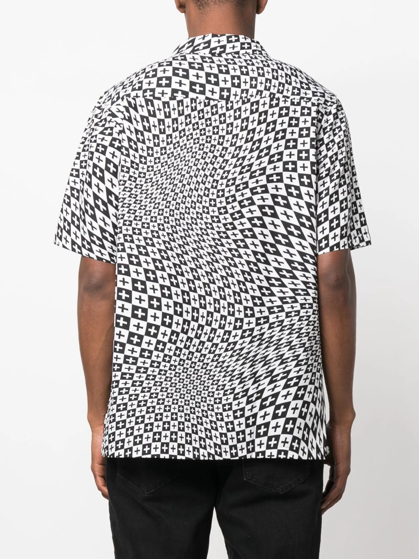 two-tone print spread-collar shirt