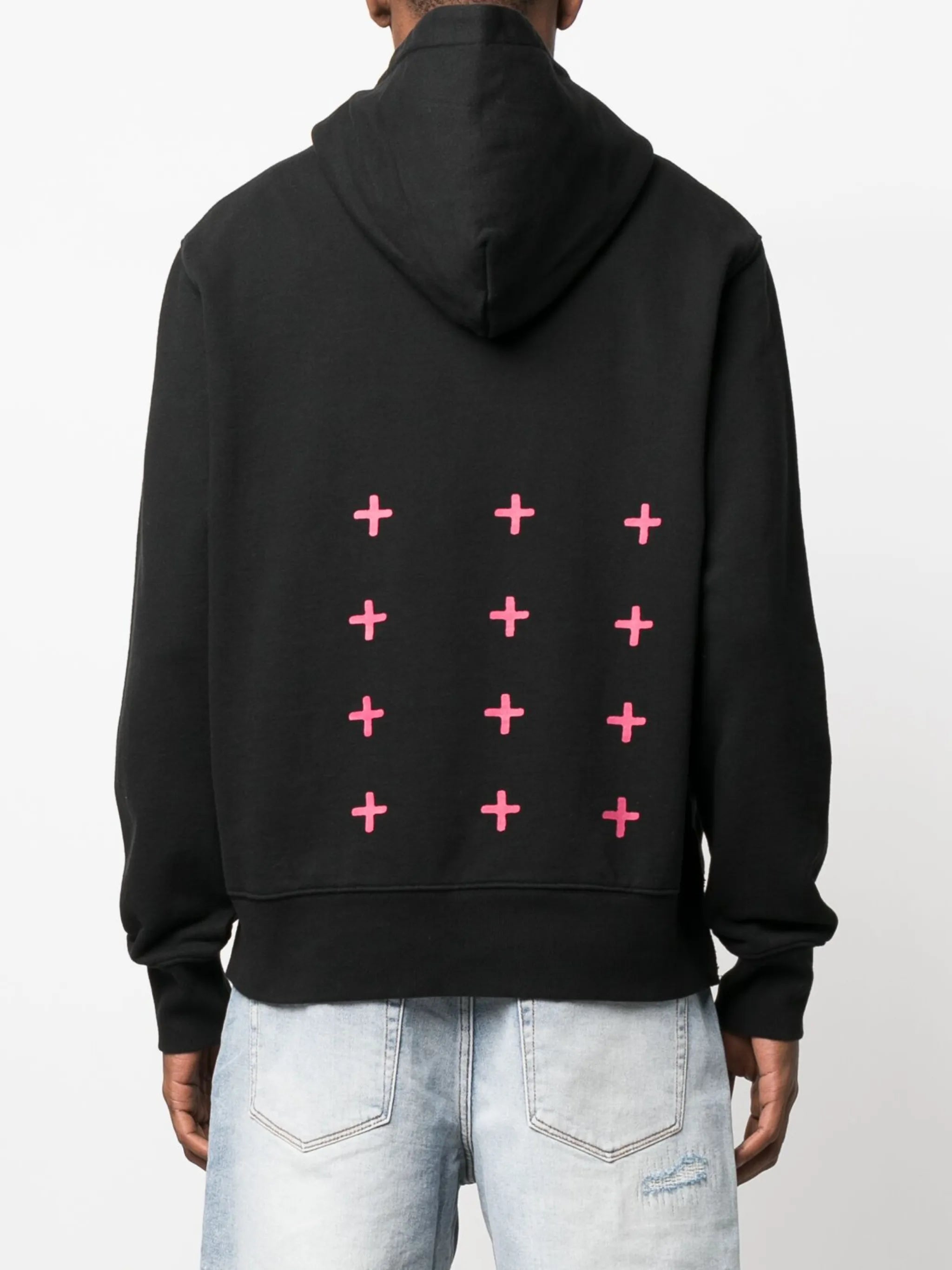 pixelated rose-print cotton hoodie