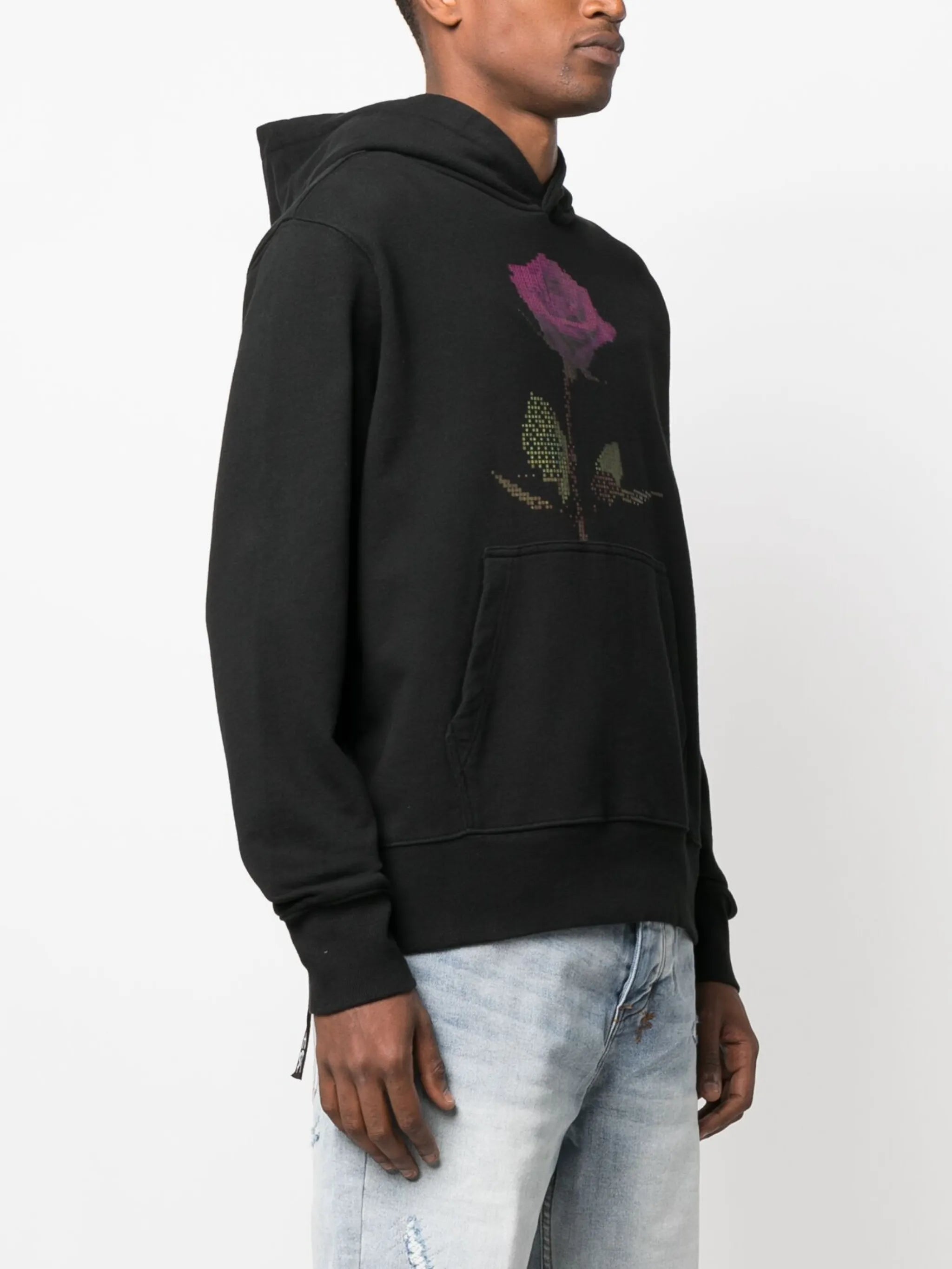 pixelated rose-print cotton hoodie