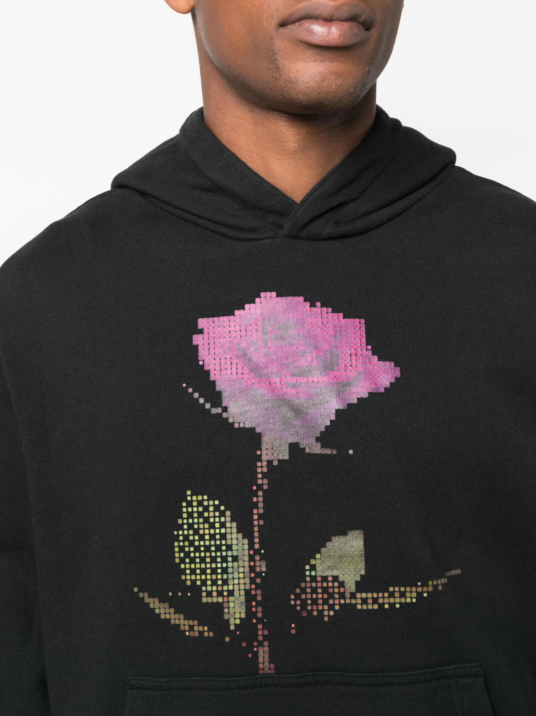 pixelated rose-print cotton hoodie