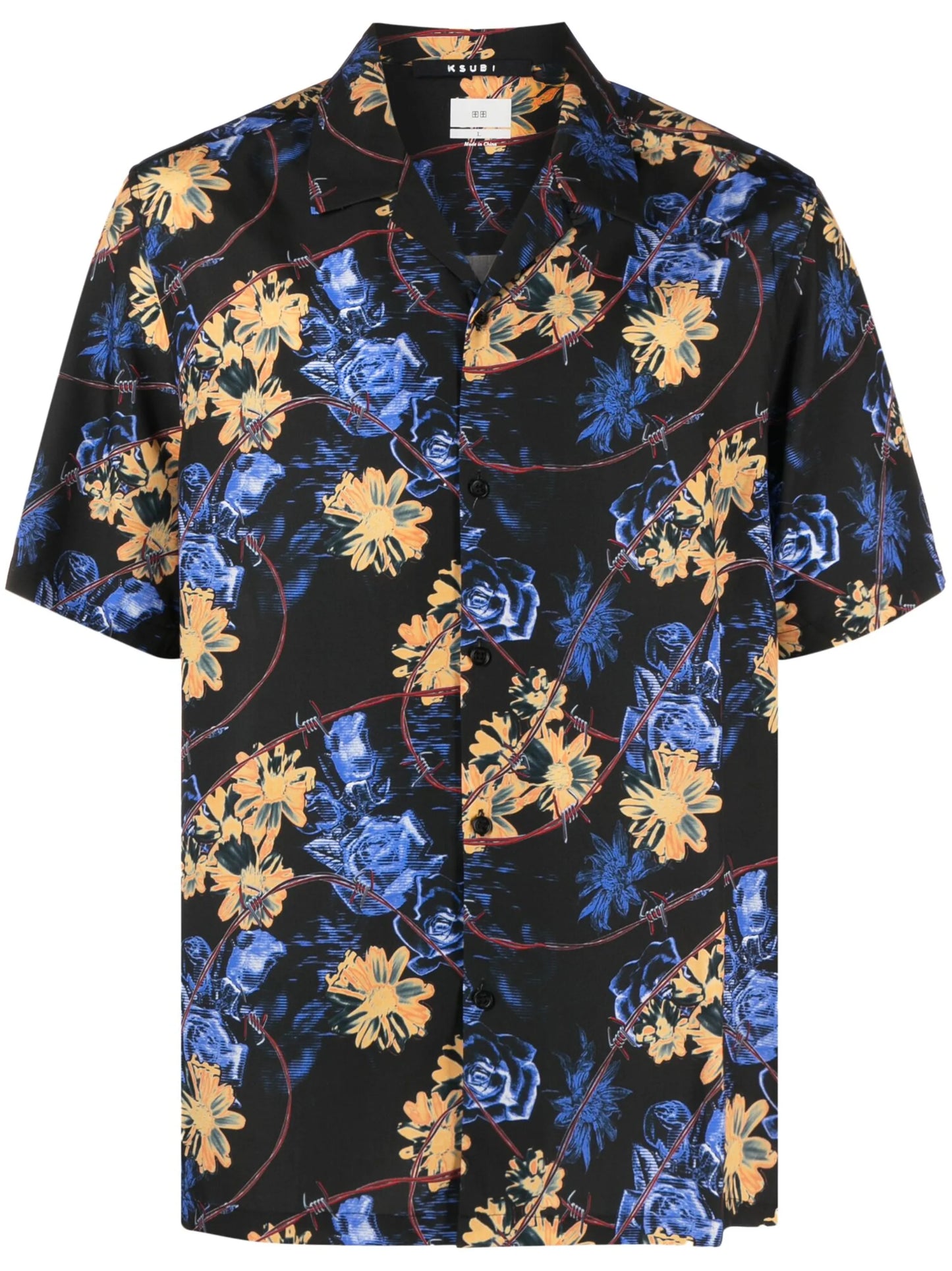 Cuban-collar floral-print shirt