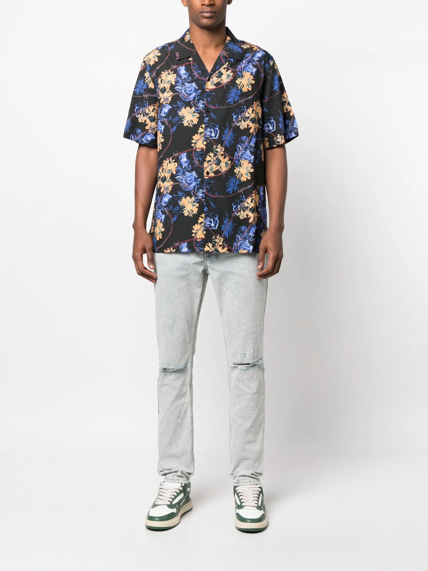 Cuban-collar floral-print shirt