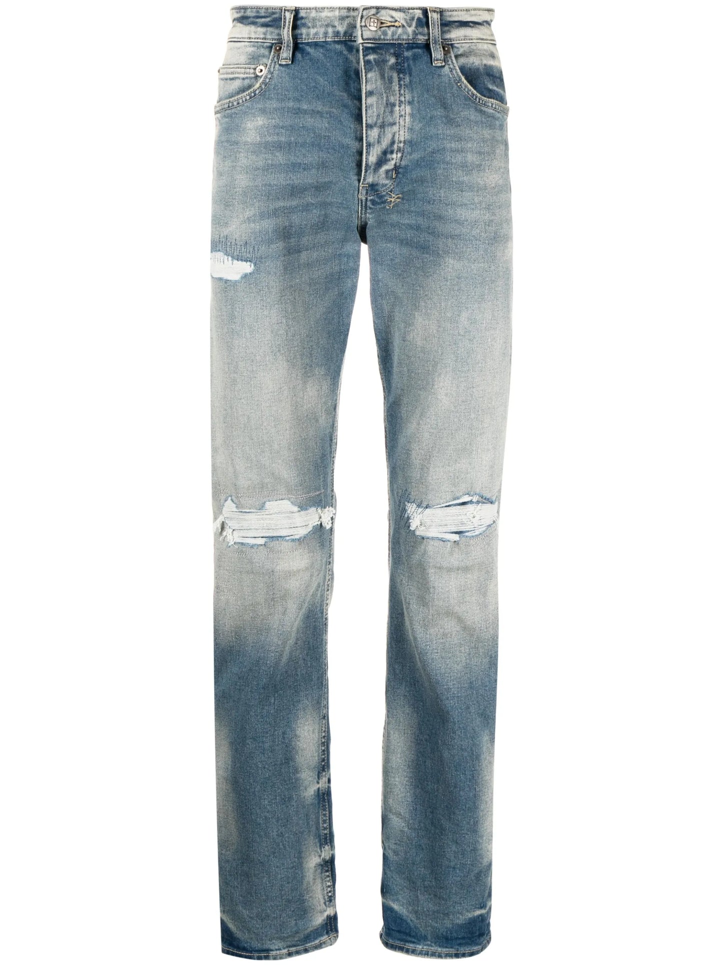 distressed slim-cut jeans