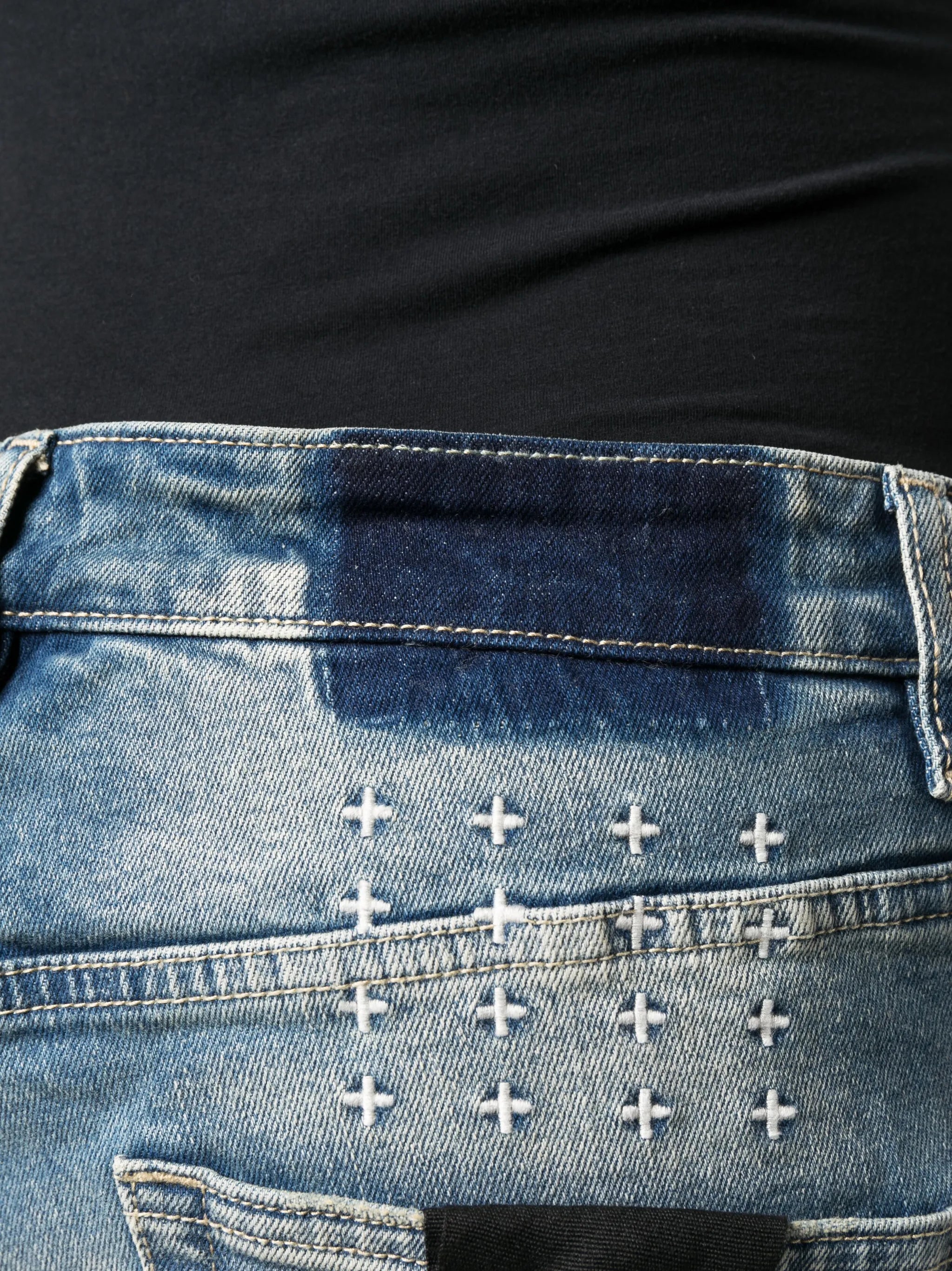 distressed slim-cut jeans