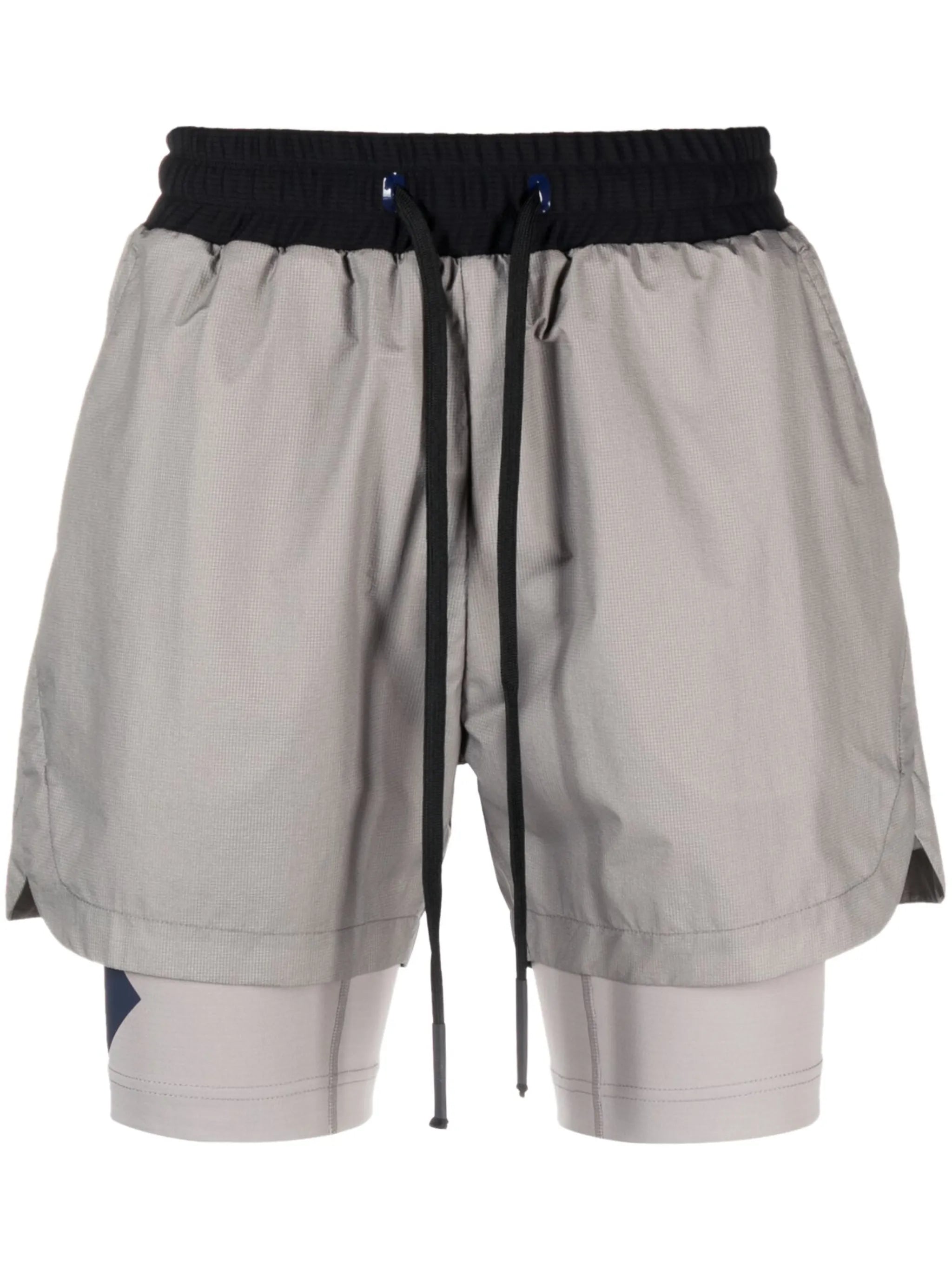 drawstring-waist layered track shorts