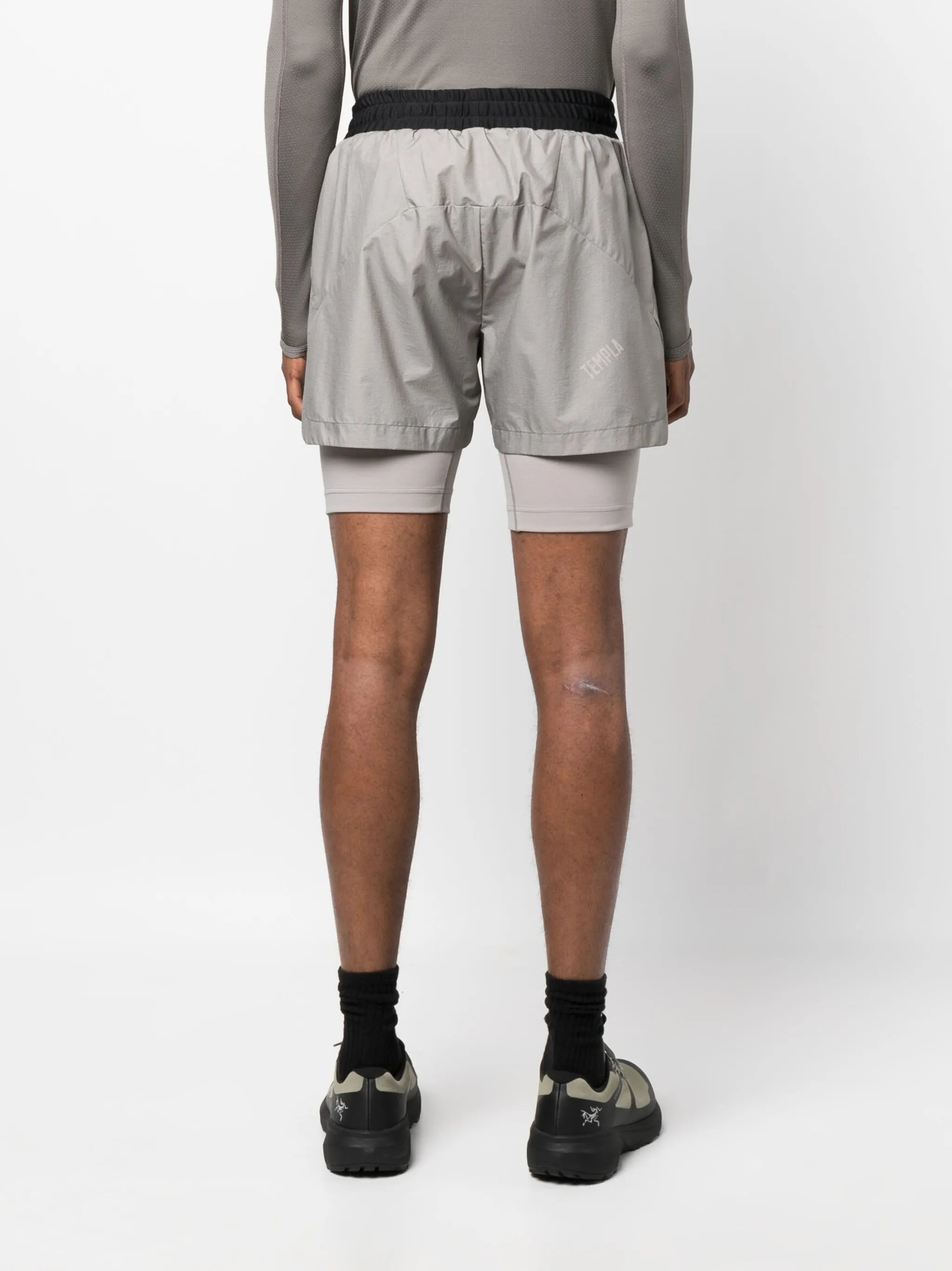 drawstring-waist layered track shorts