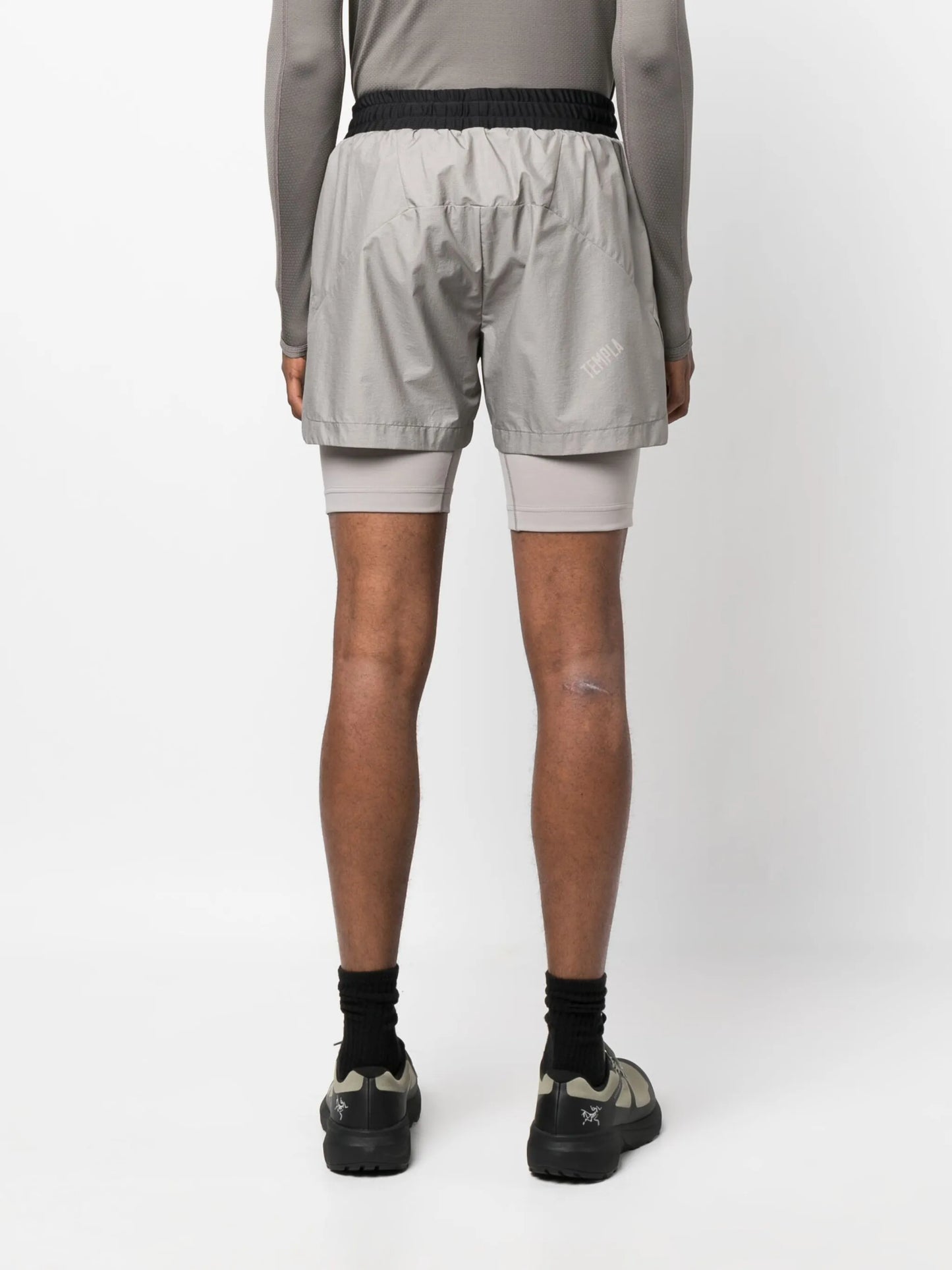 drawstring-waist layered track shorts