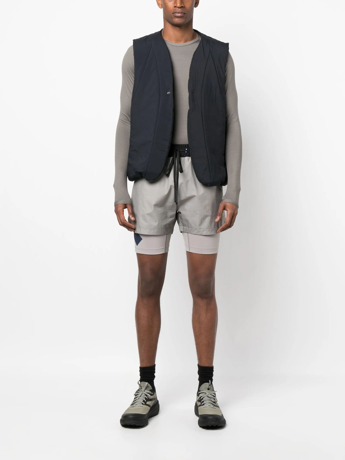 drawstring-waist layered track shorts