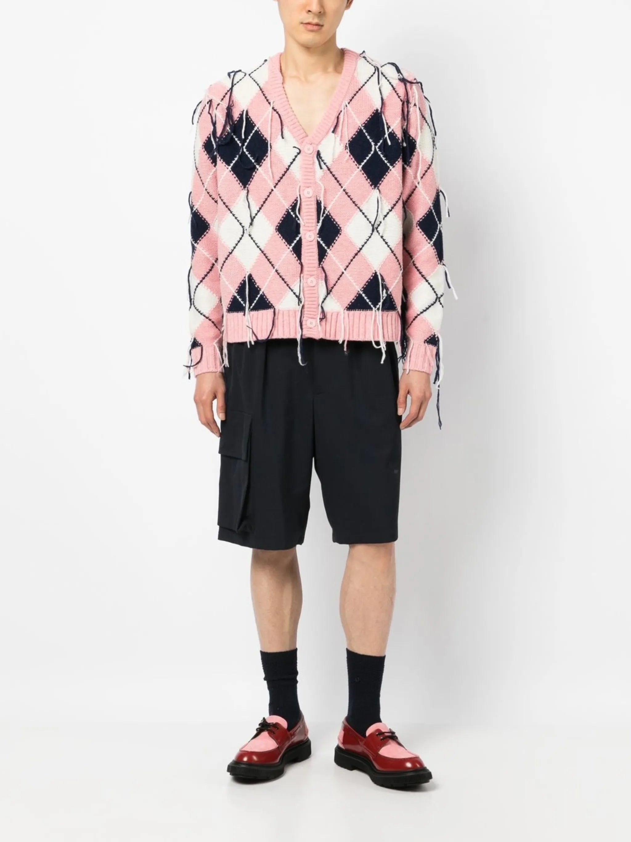 frayed diamond-knit cardigan