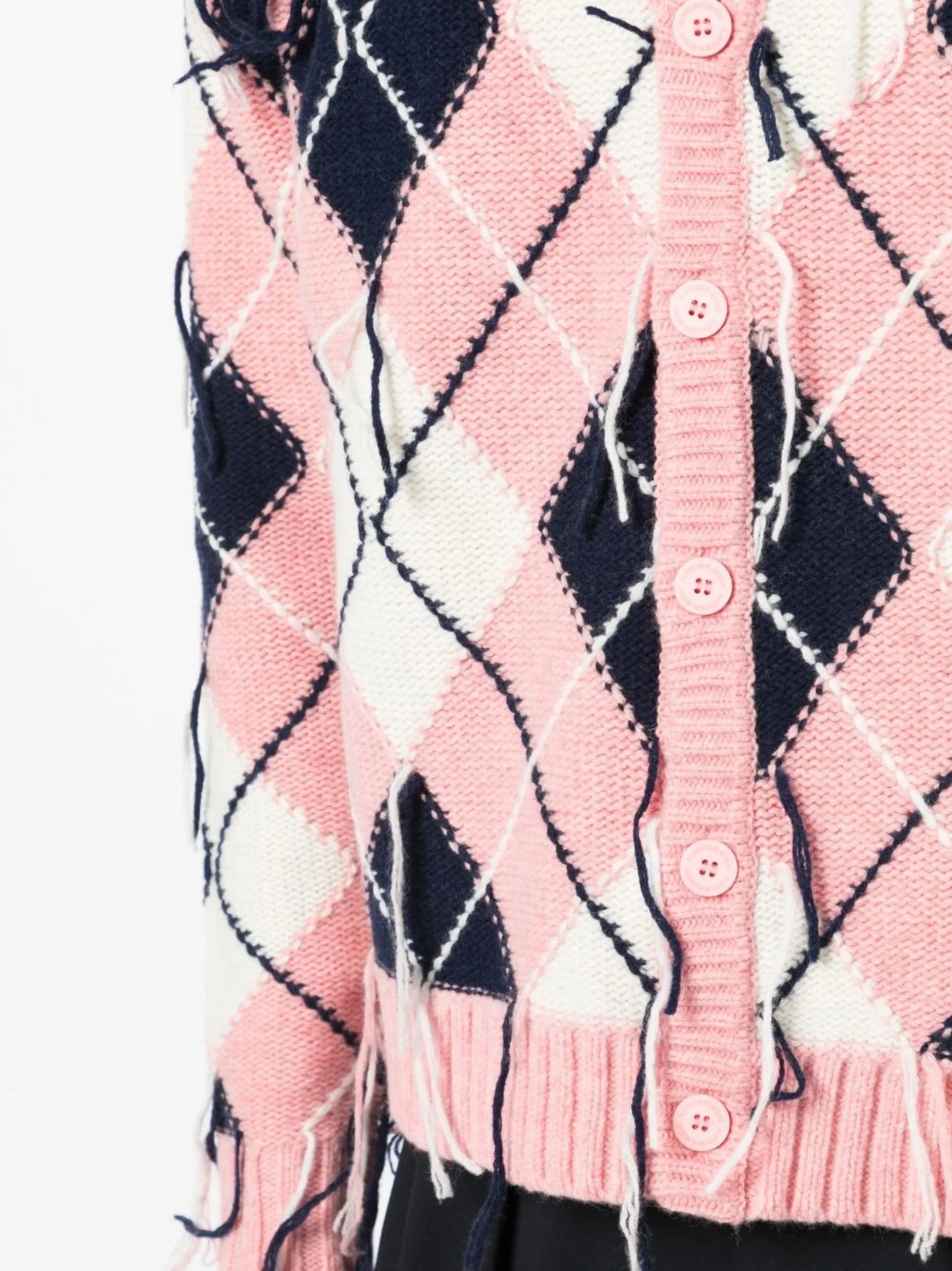 frayed diamond-knit cardigan