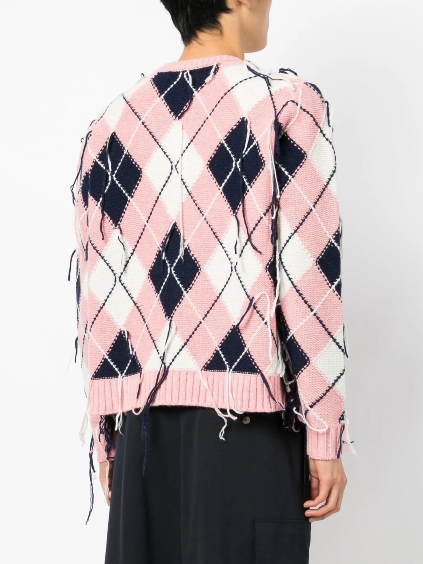 frayed diamond-knit cardigan