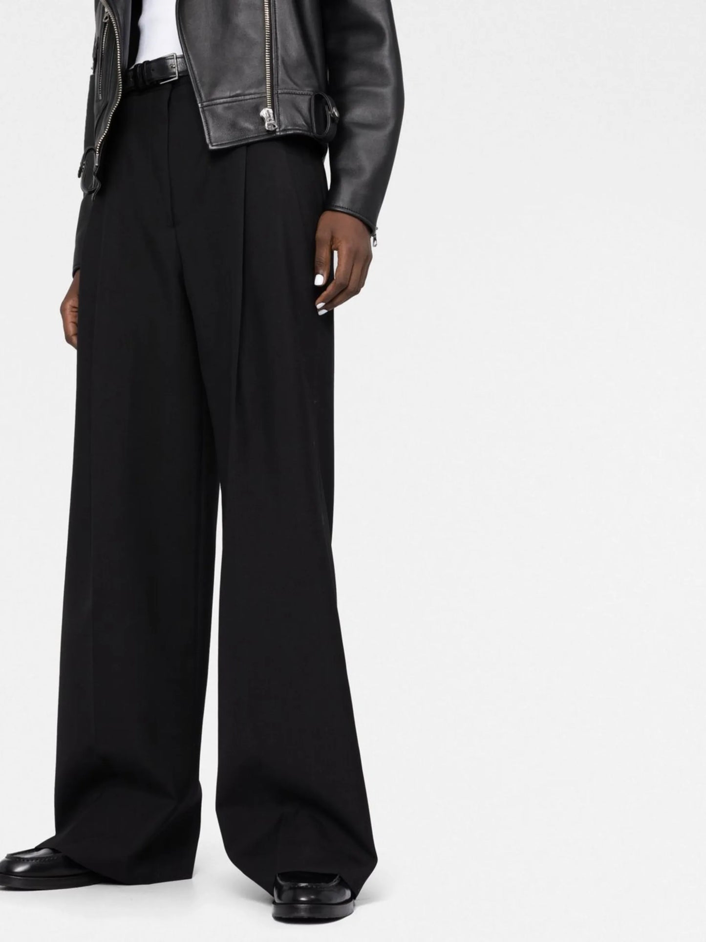 pleated wide-leg wool trousers