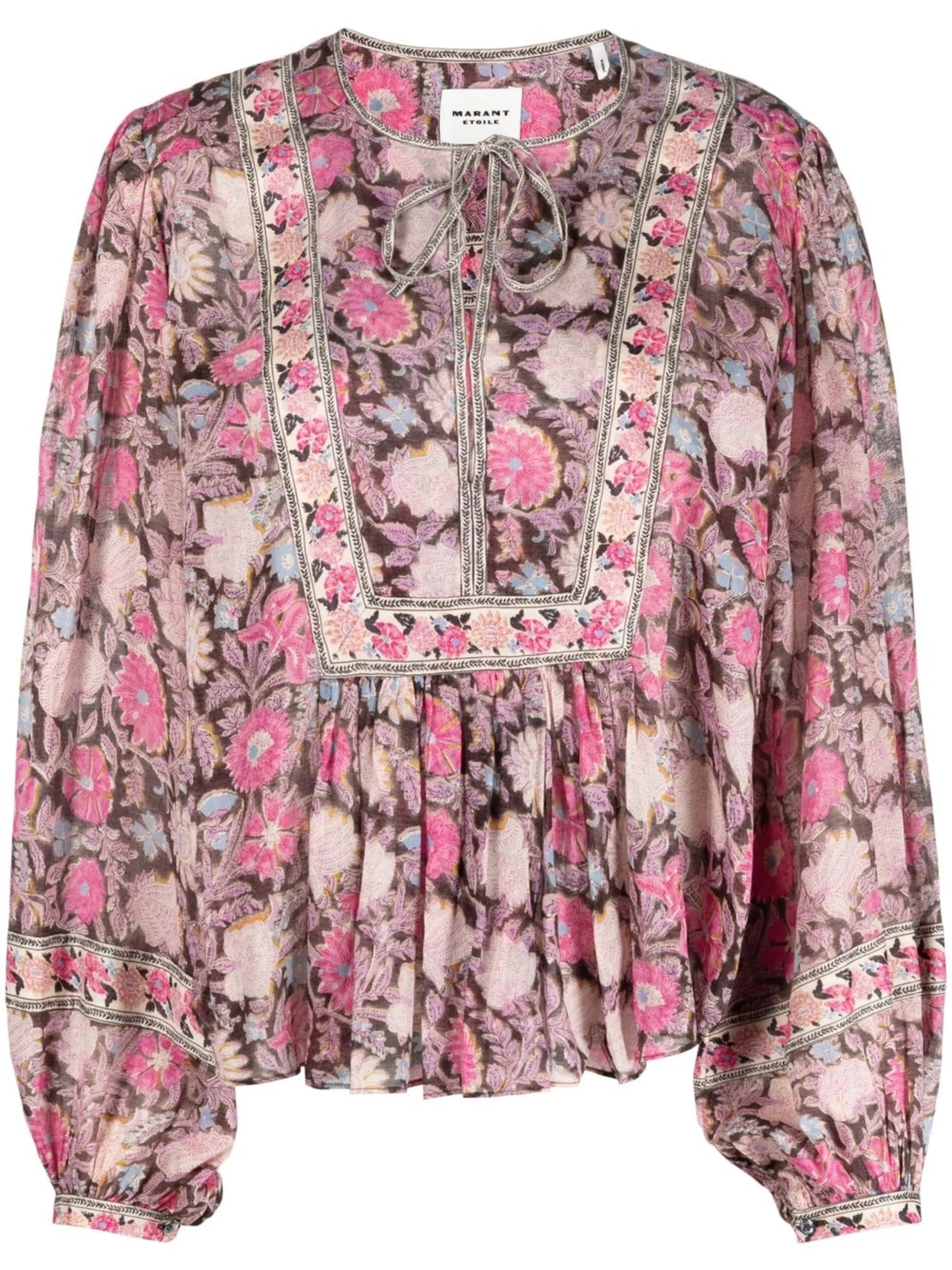floral-print tie-neck blouse