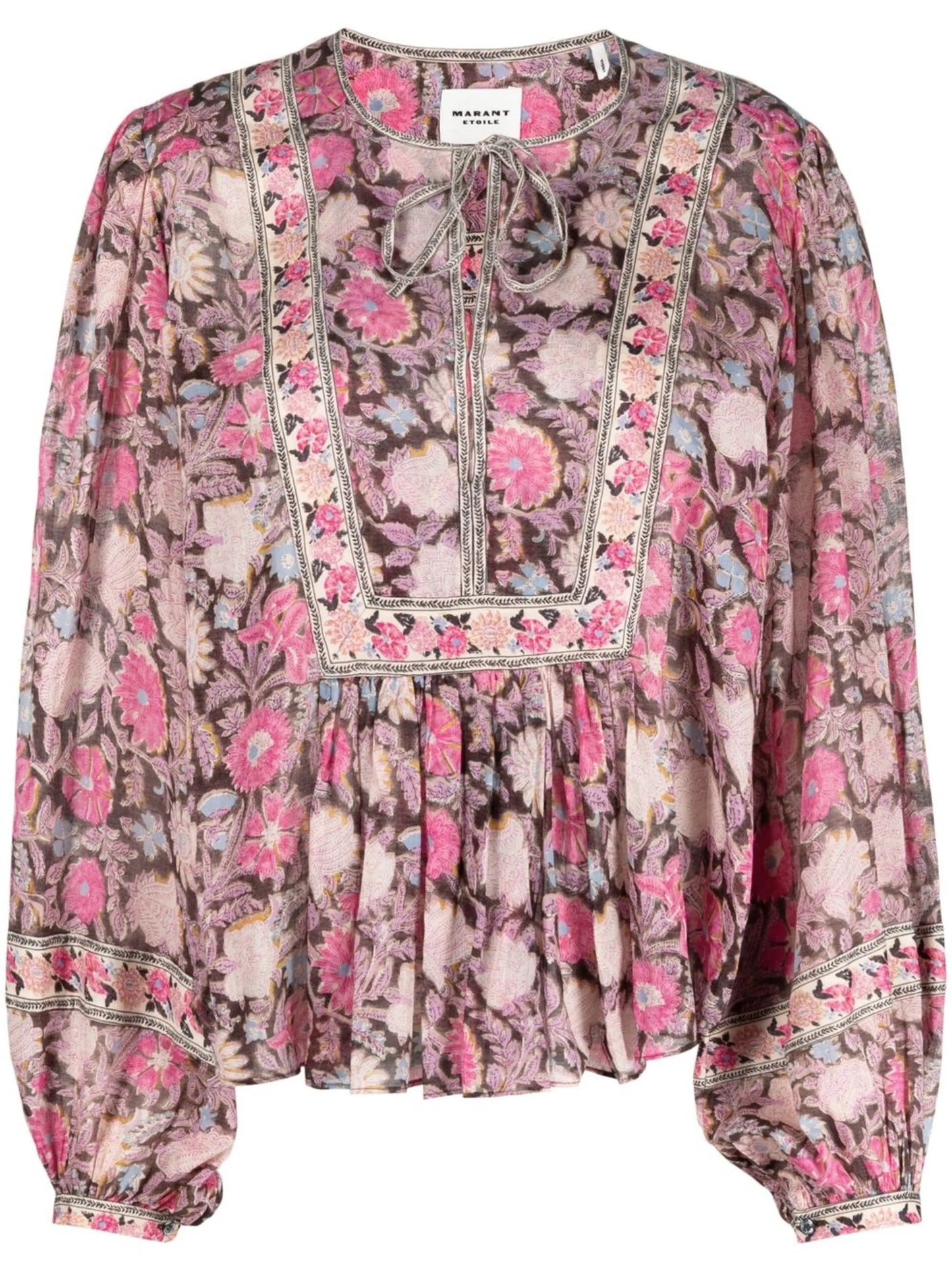 floral-print tie-neck blouse