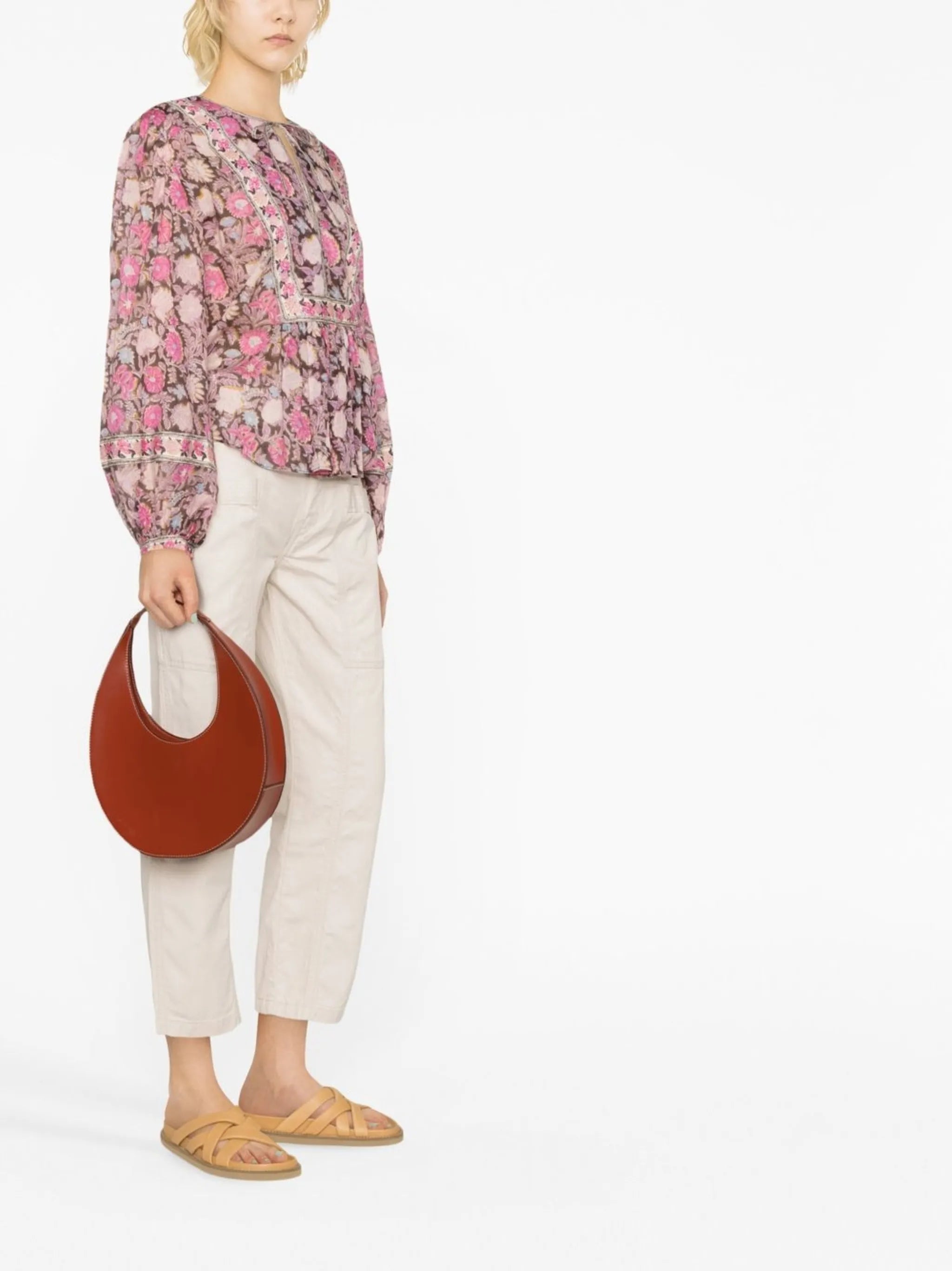 floral-print tie-neck blouse