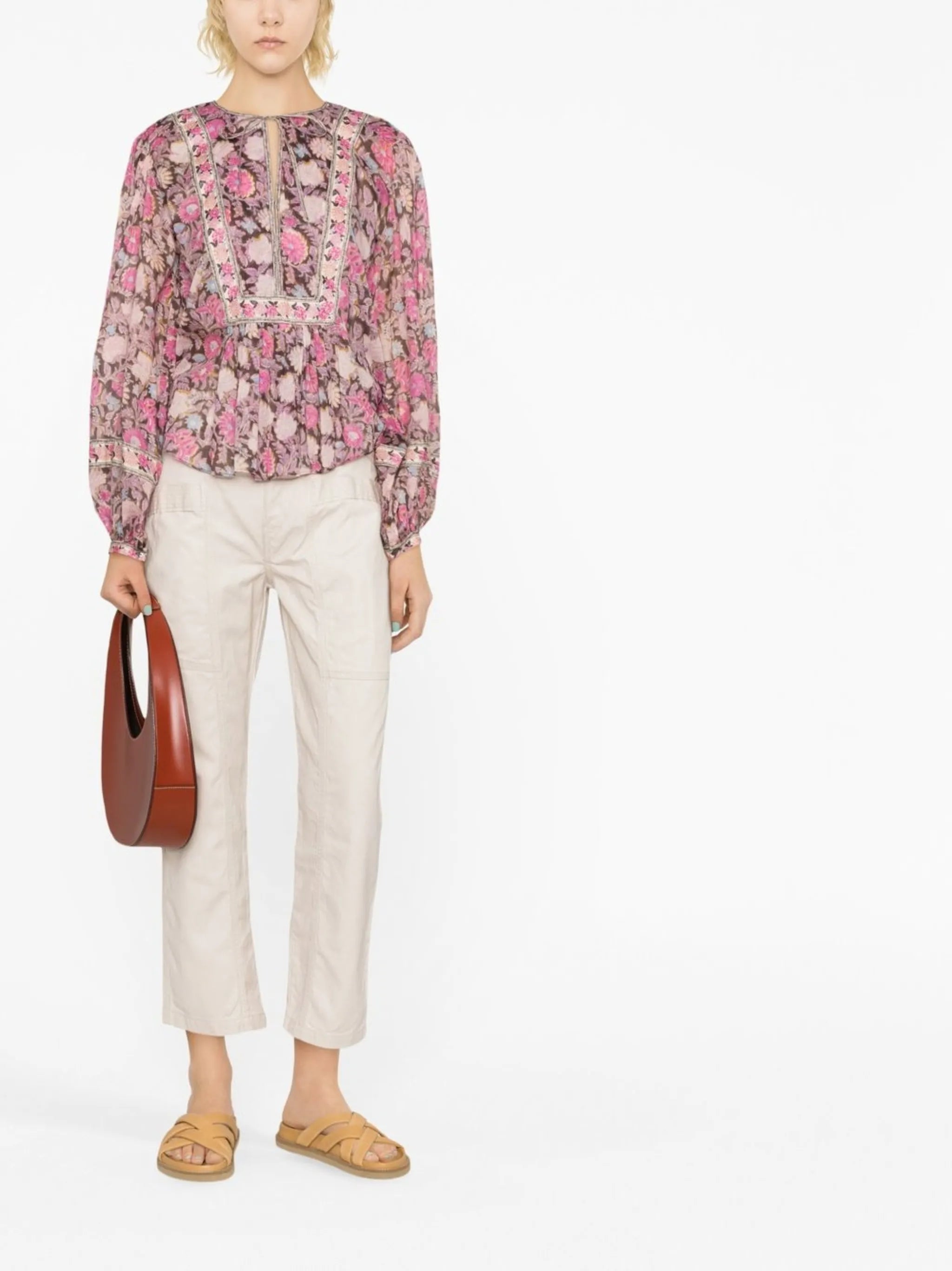 floral-print tie-neck blouse