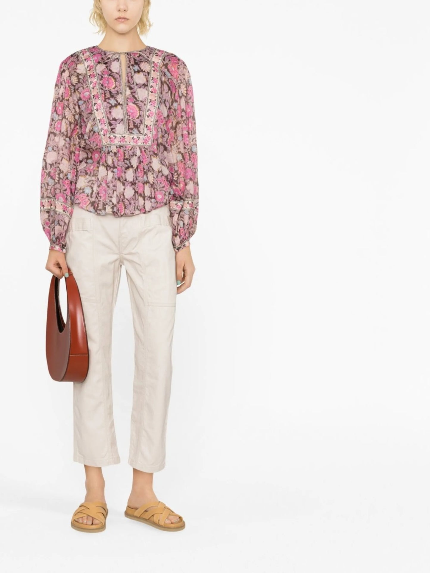 floral-print tie-neck blouse