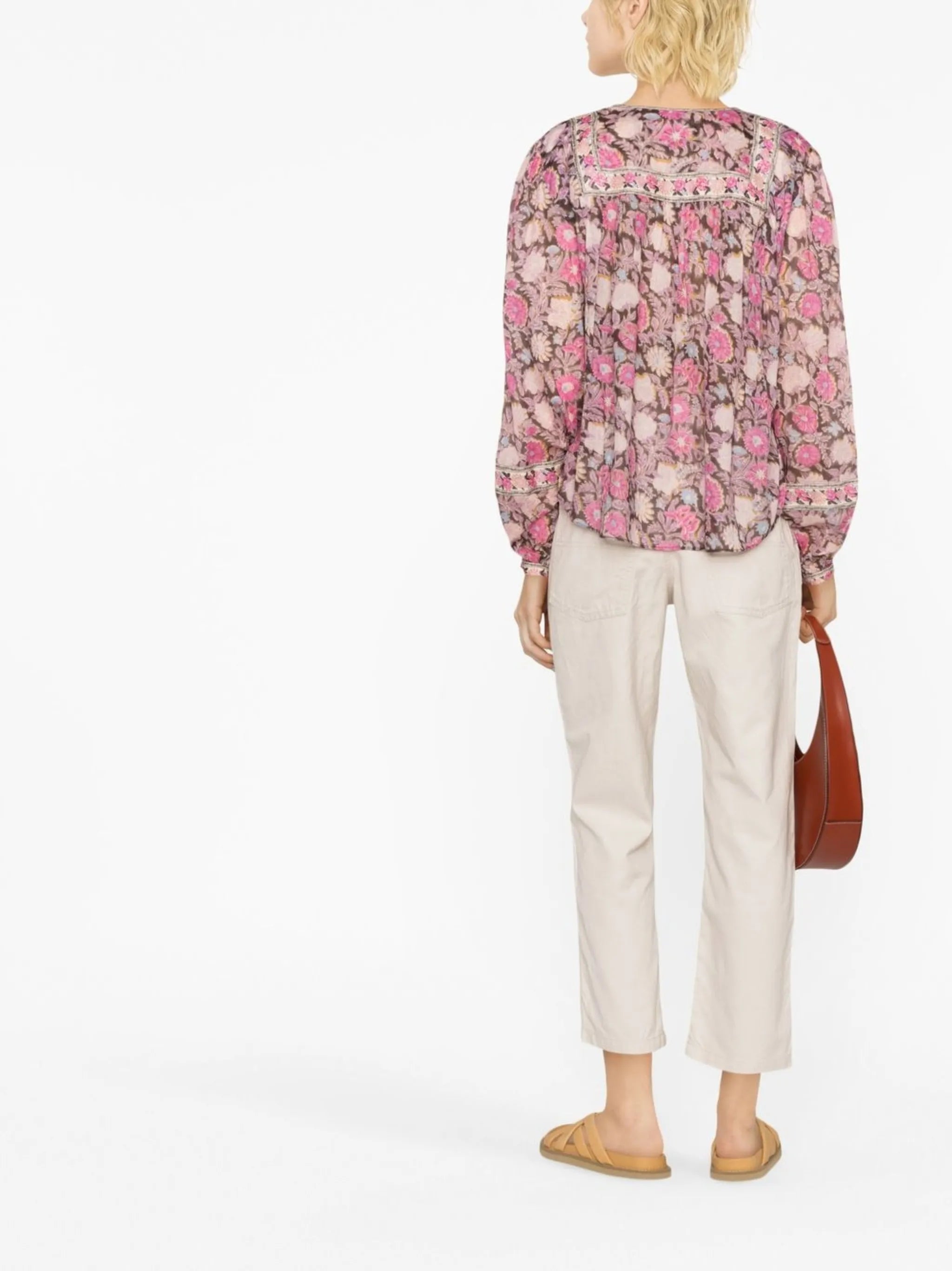 floral-print tie-neck blouse