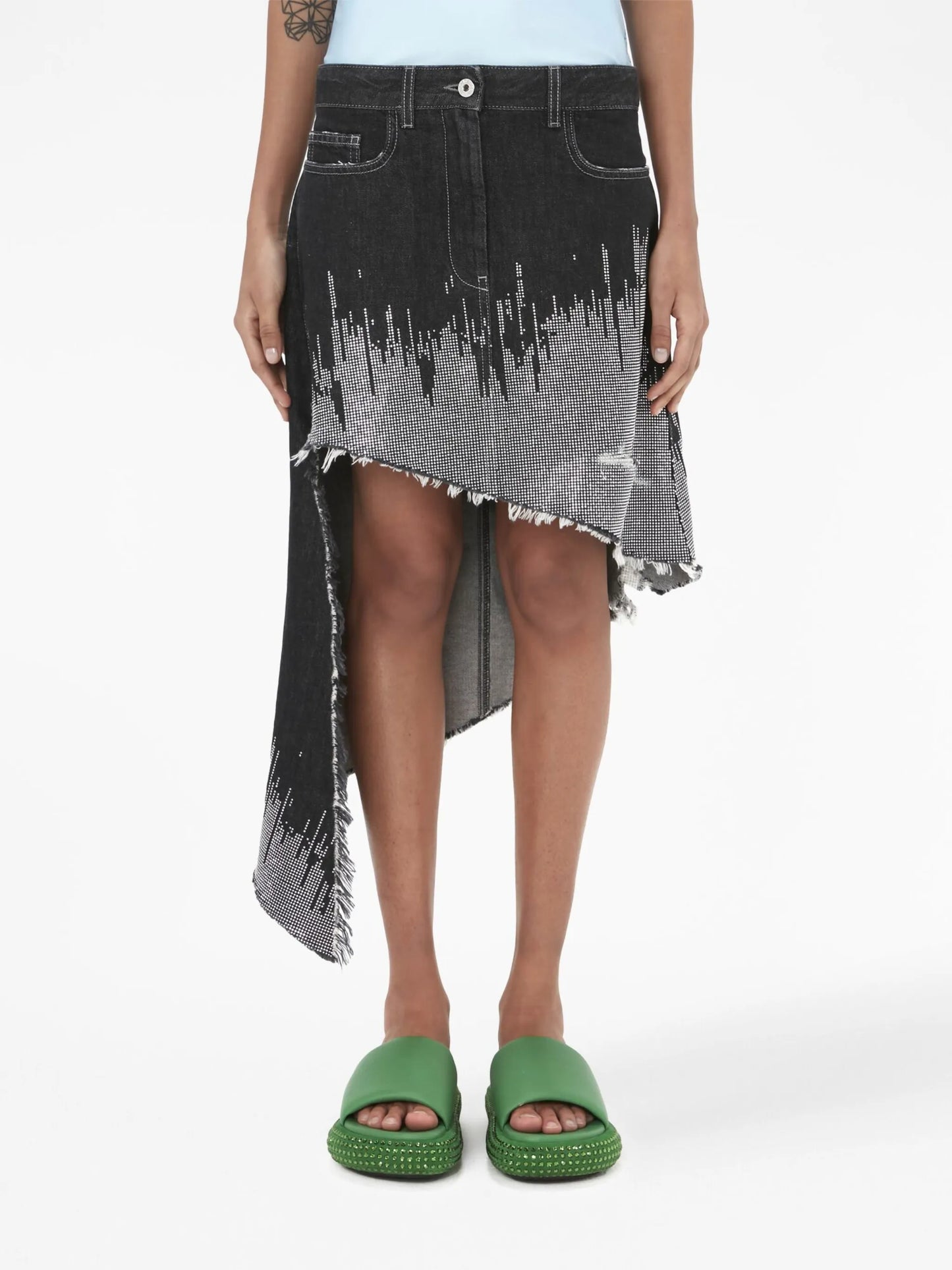studded asymmetric denim skirt