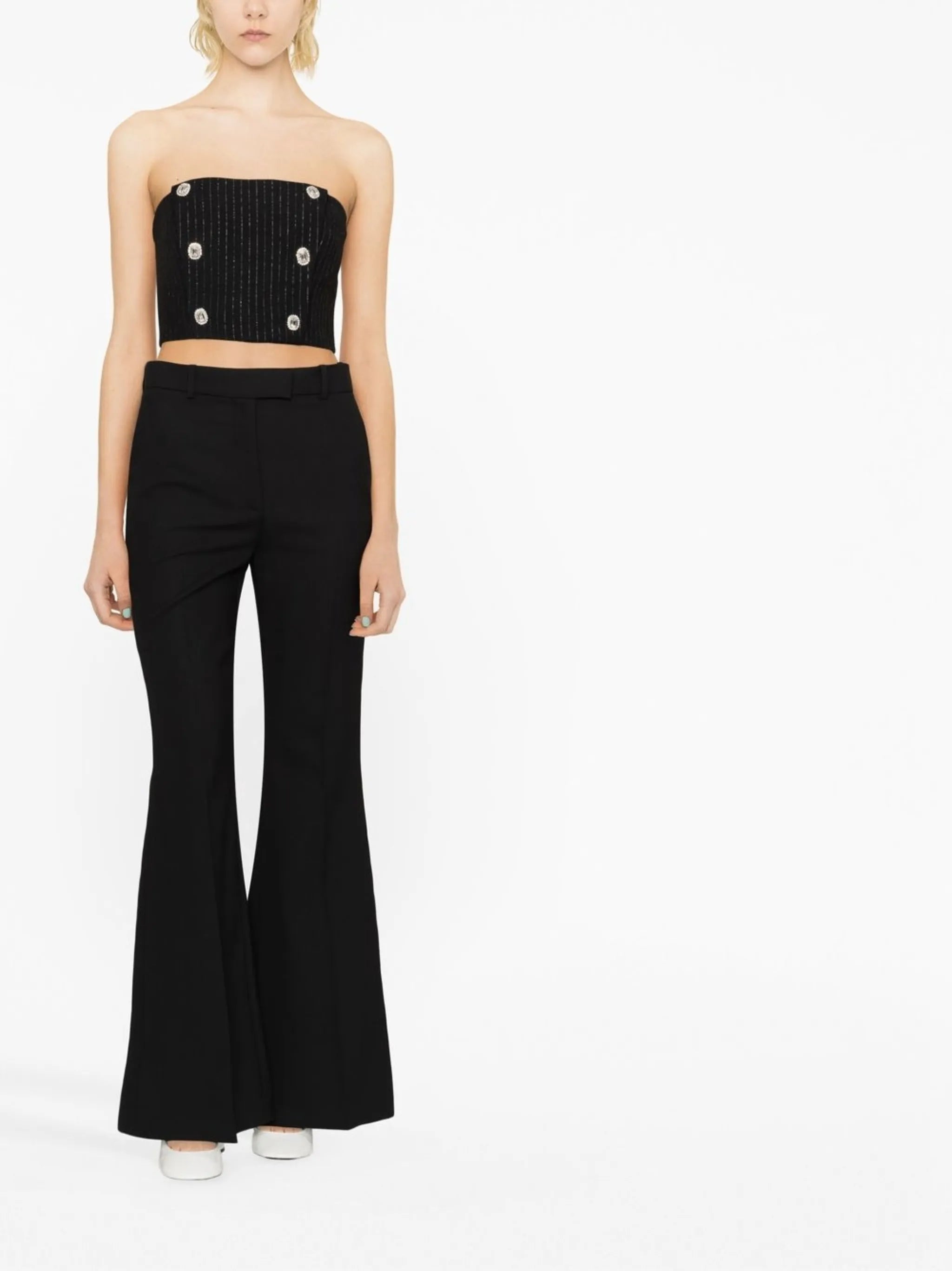 pinstripe crystal-embellished crop top