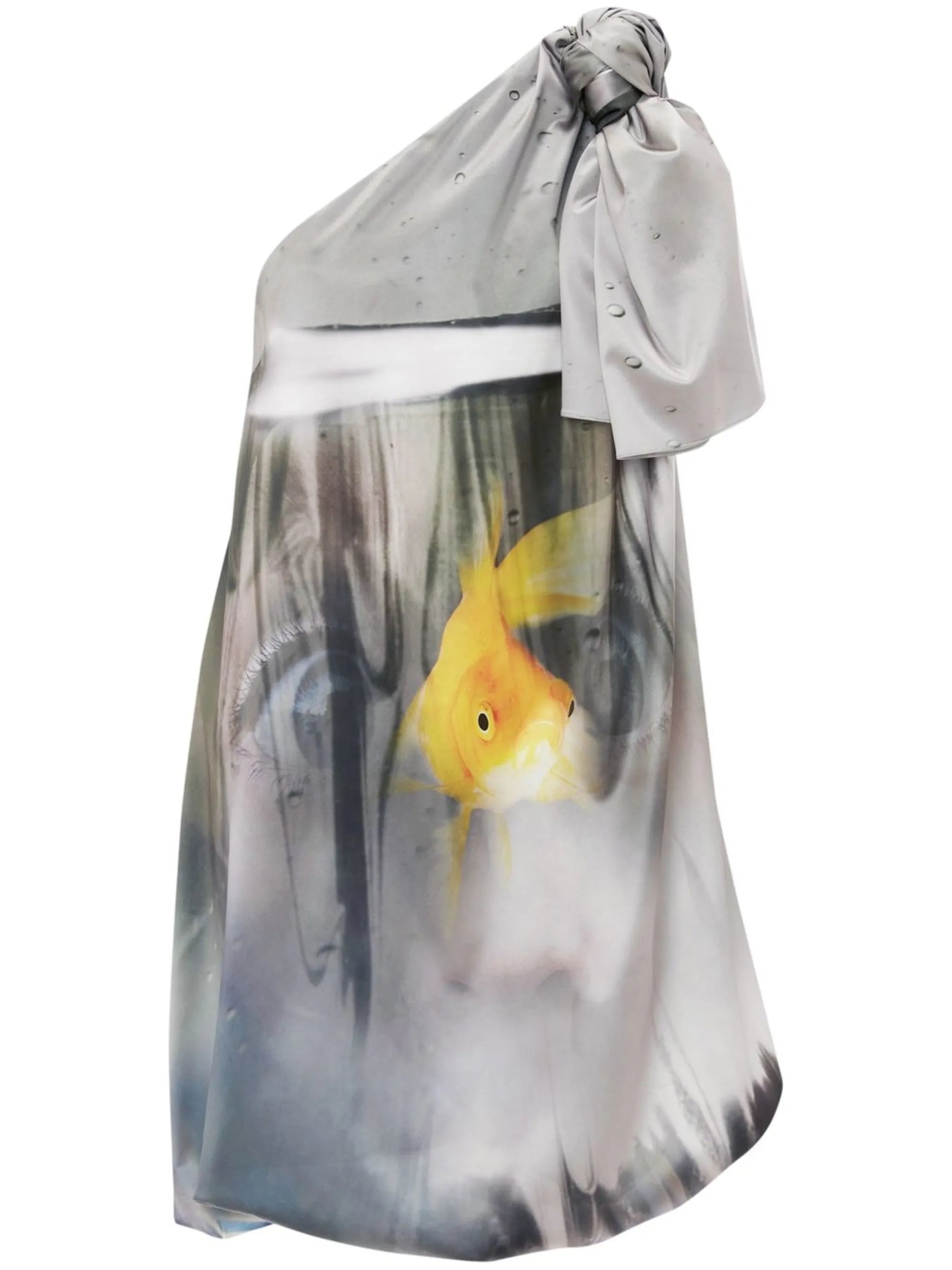 goldfish-print one-shoulder dress