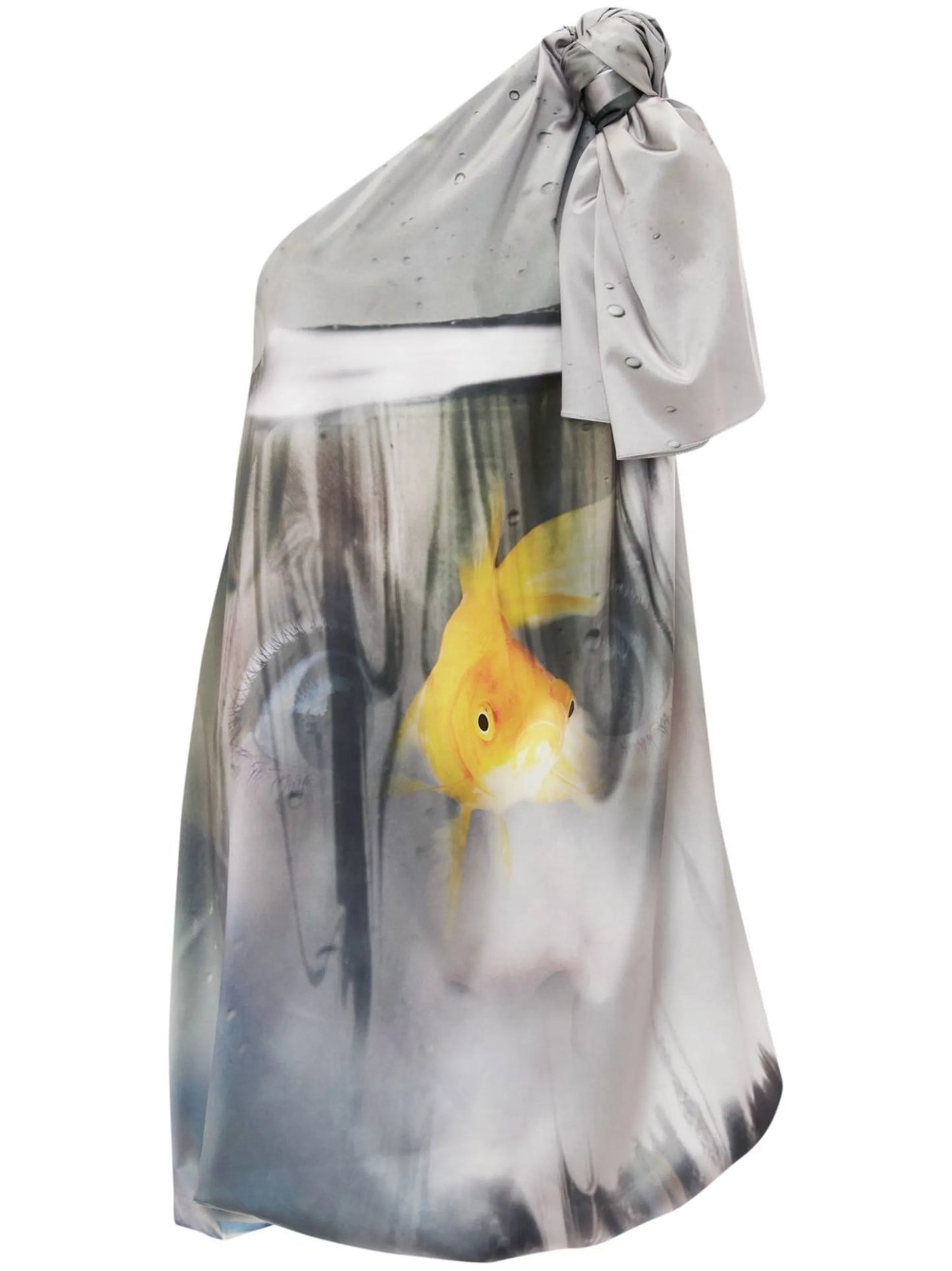 goldfish-print one-shoulder dress