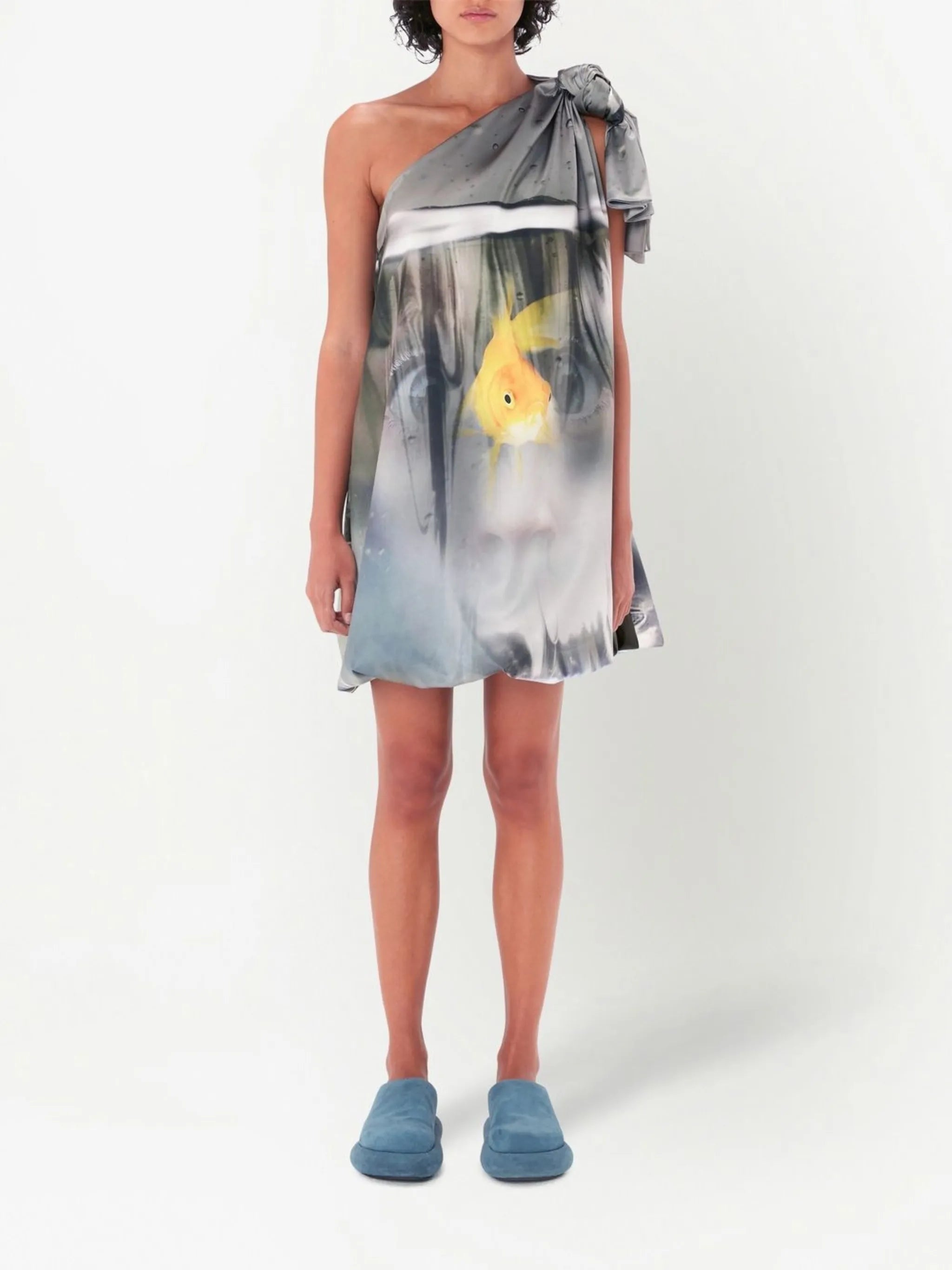 goldfish-print one-shoulder dress