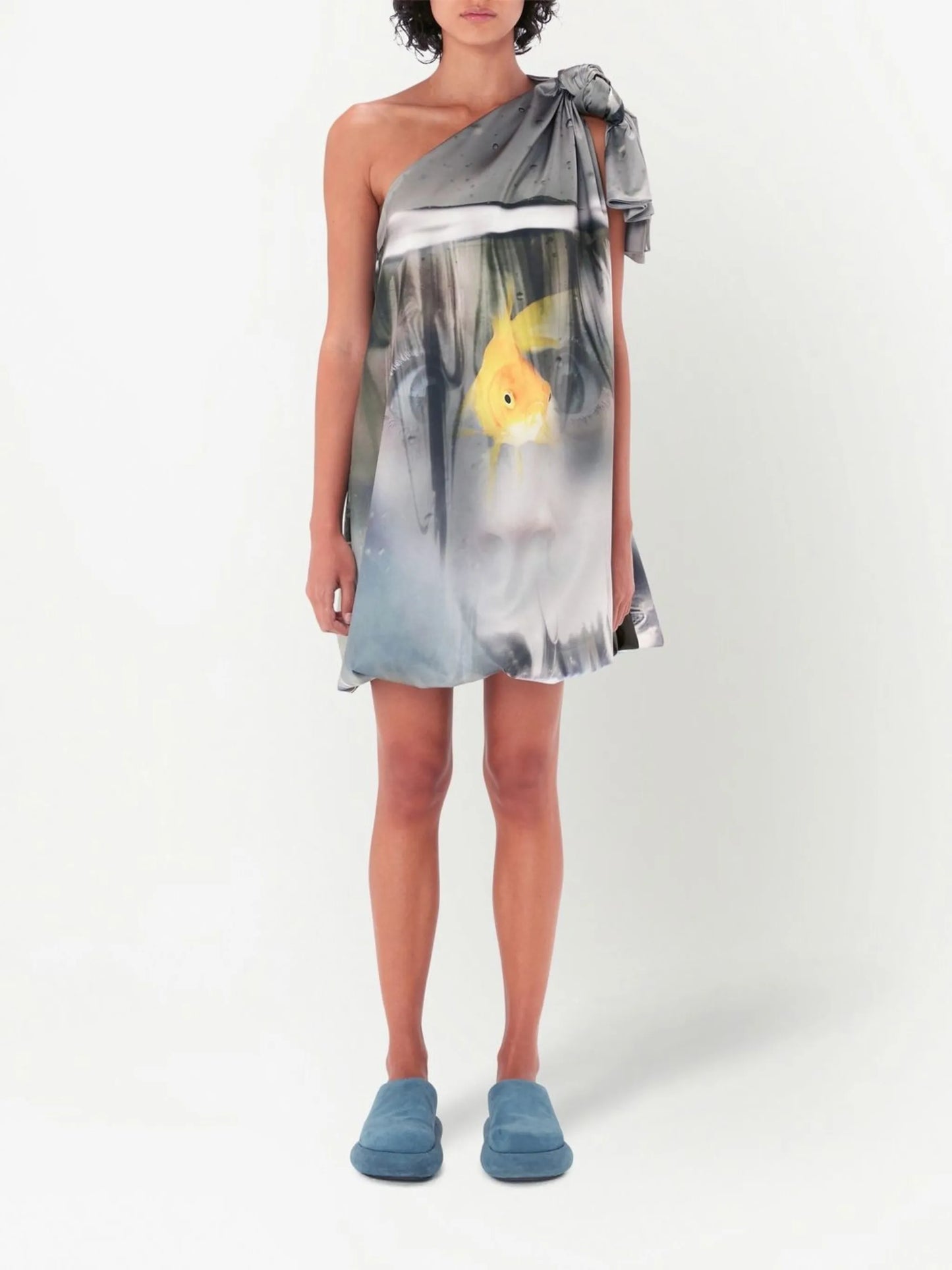 goldfish-print one-shoulder dress