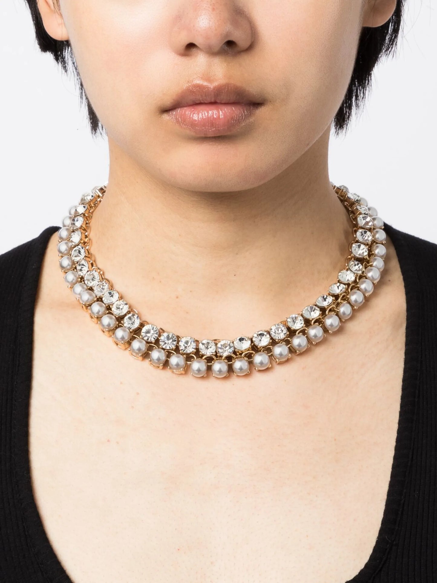 Crystal Pearl chain-link necklace