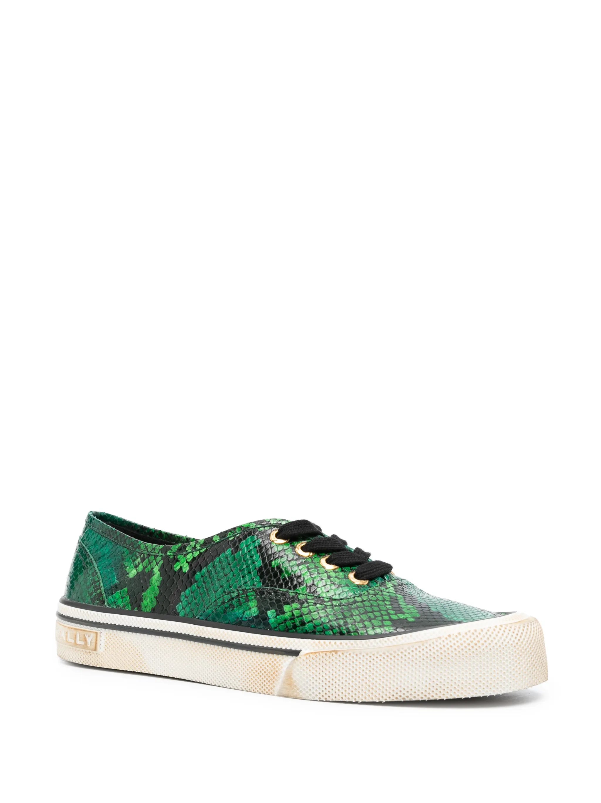 snakeskin-effect lace-up sneakers