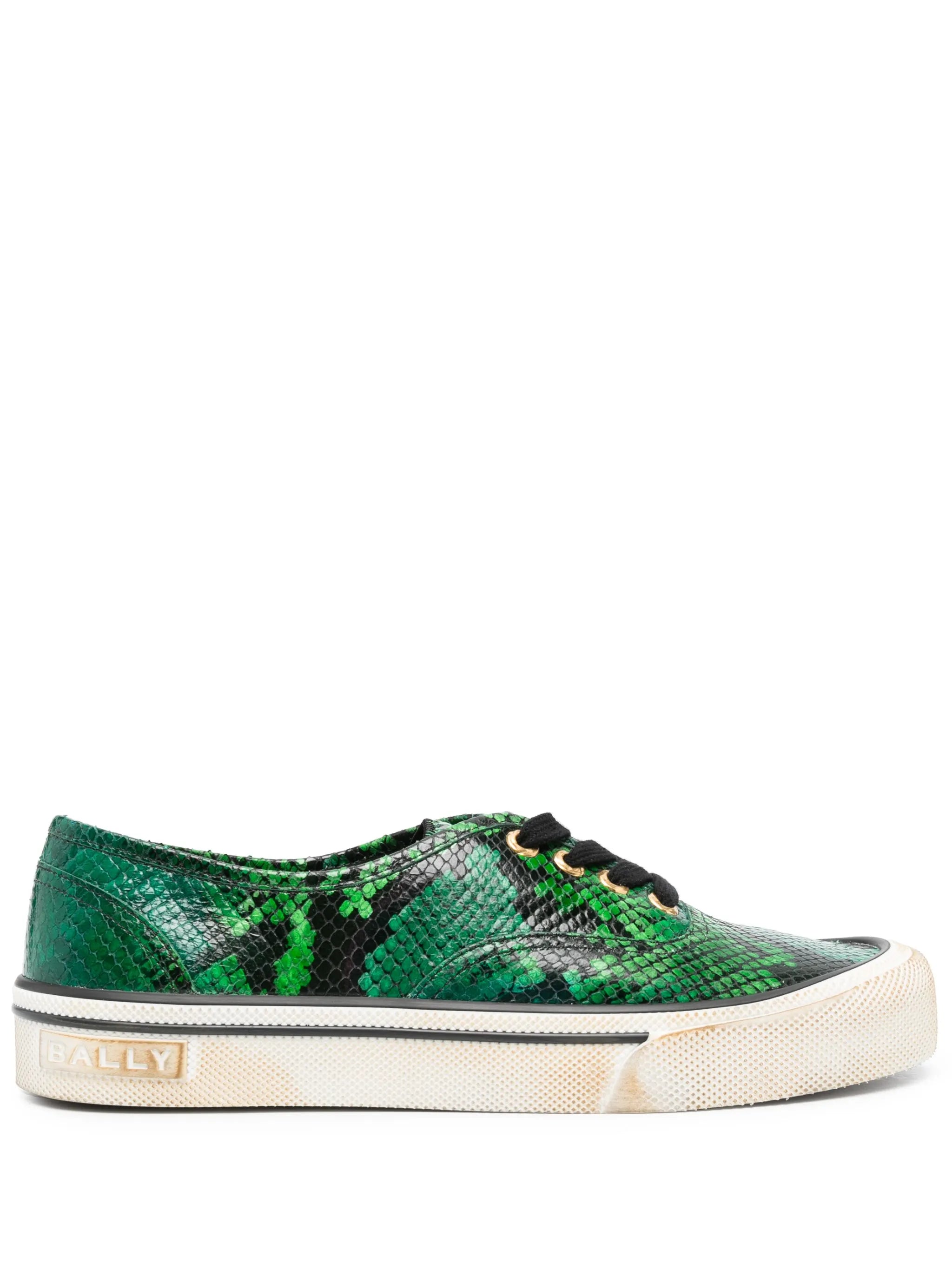 snakeskin-effect lace-up sneakers