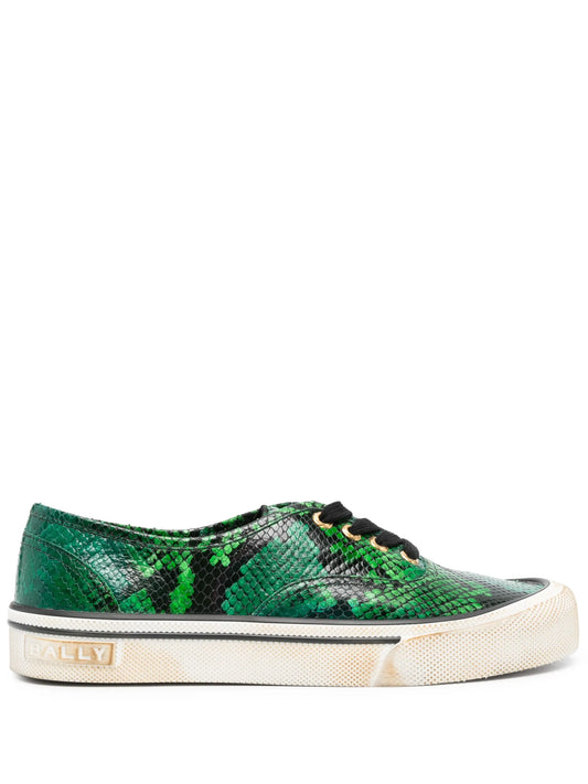 snakeskin-effect lace-up sneakers