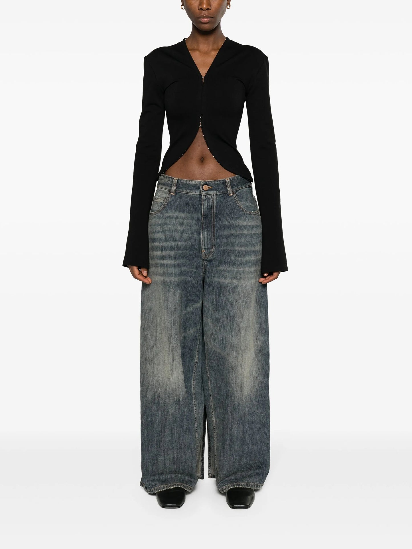 Apron high-rise denim skirt