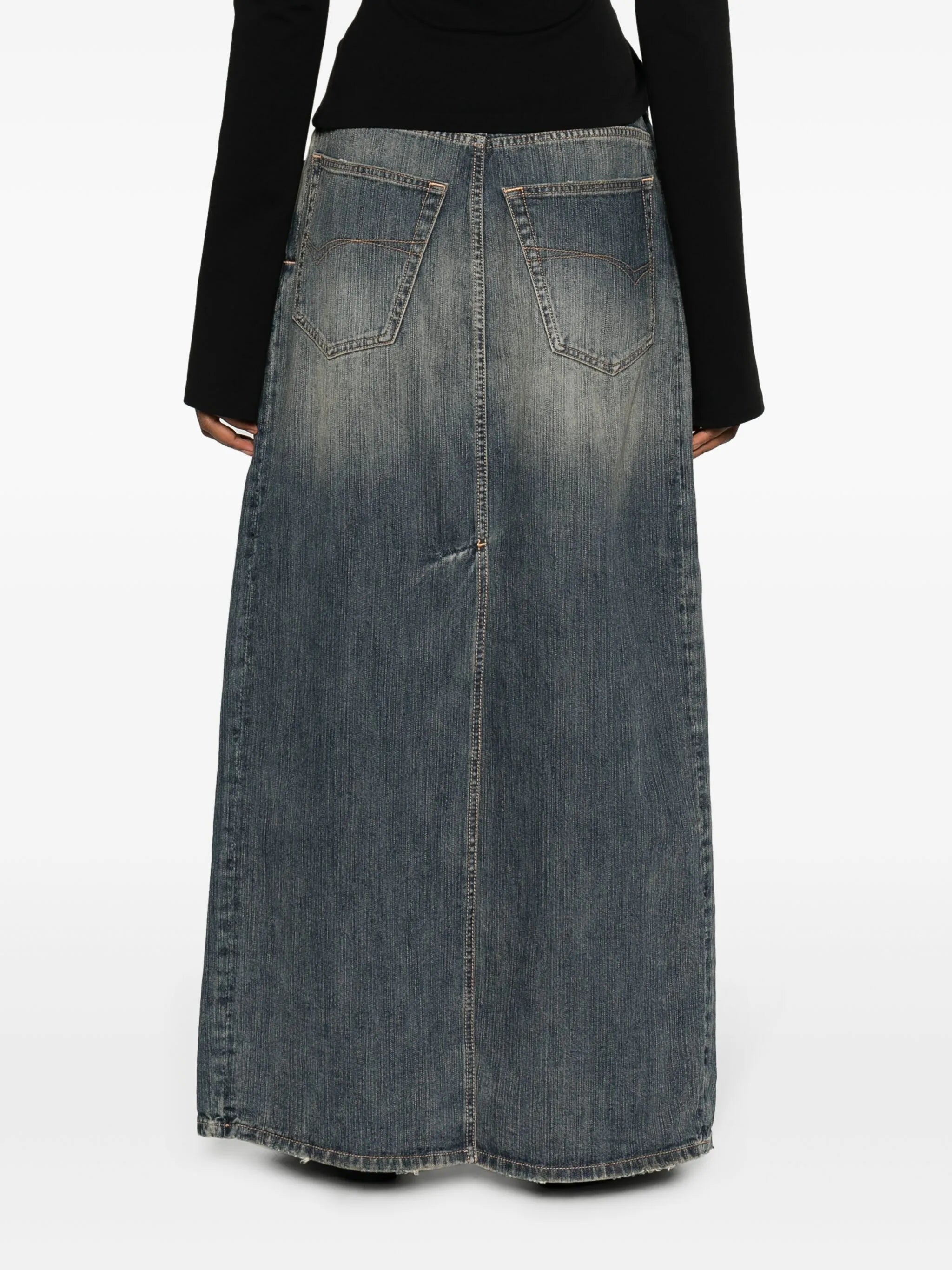 Apron high-rise denim skirt