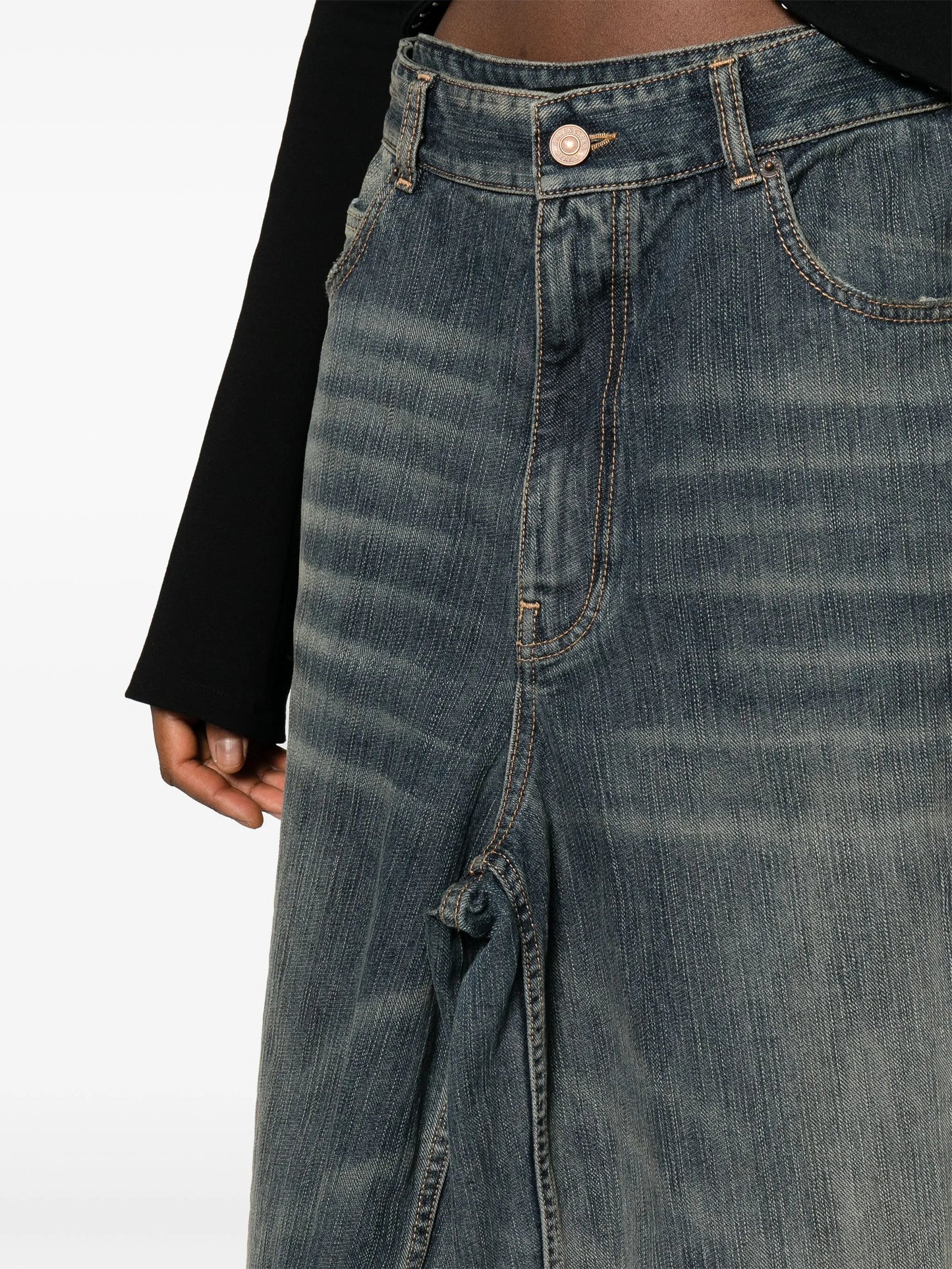 Apron high-rise denim skirt