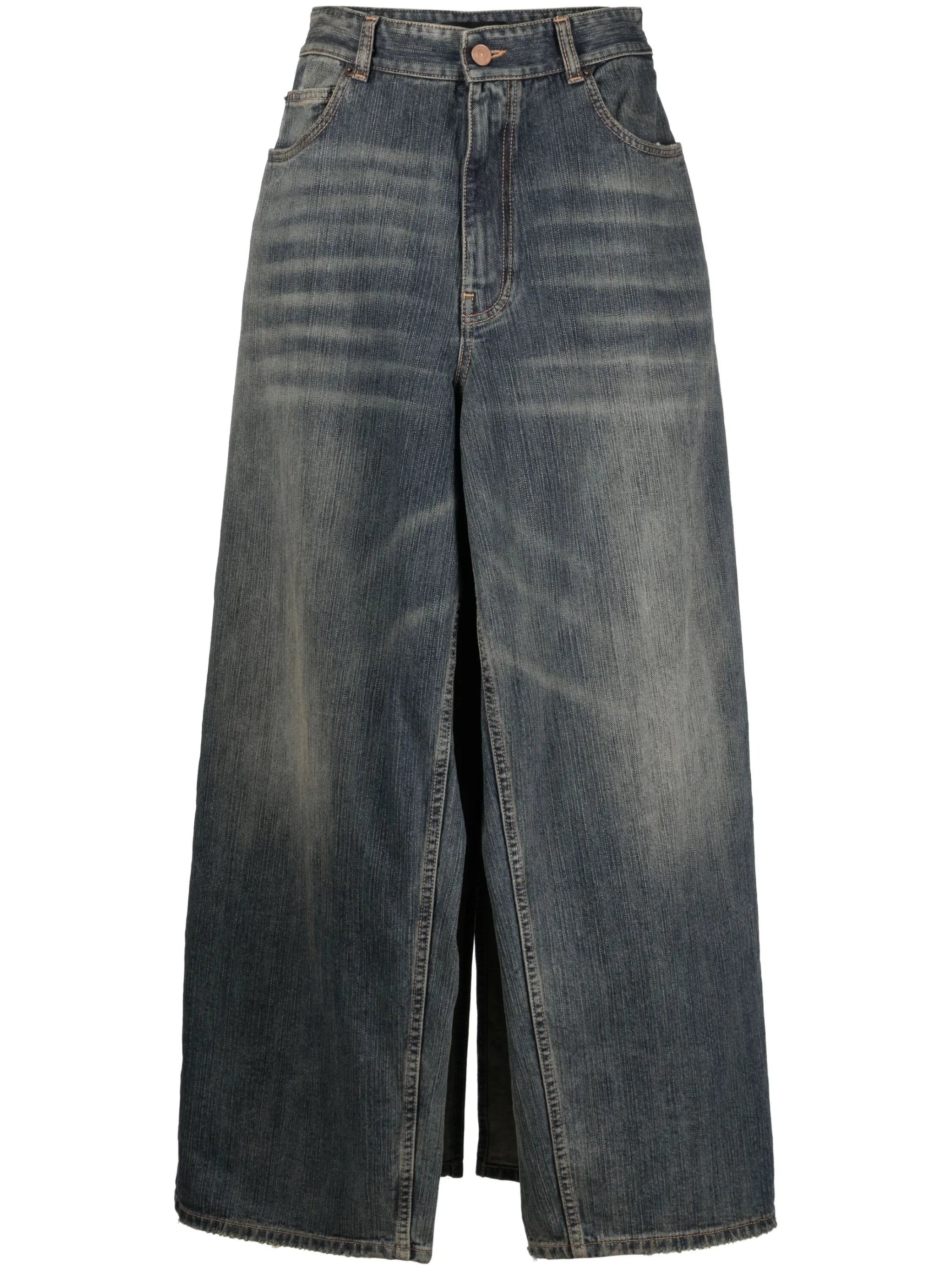 Apron high-rise denim skirt