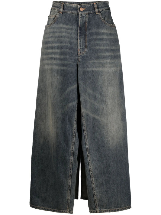 Apron high-rise denim skirt